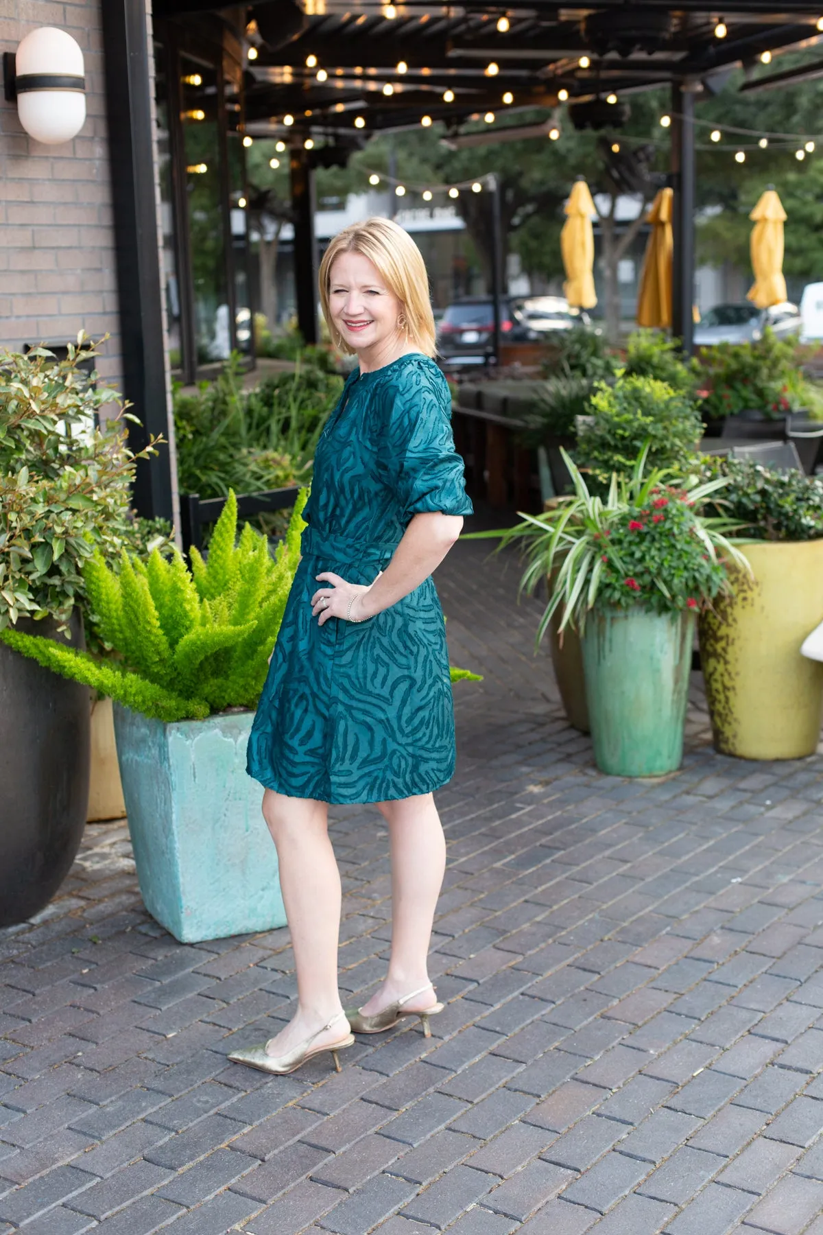 Teal Textured Puff Sleeve Dress