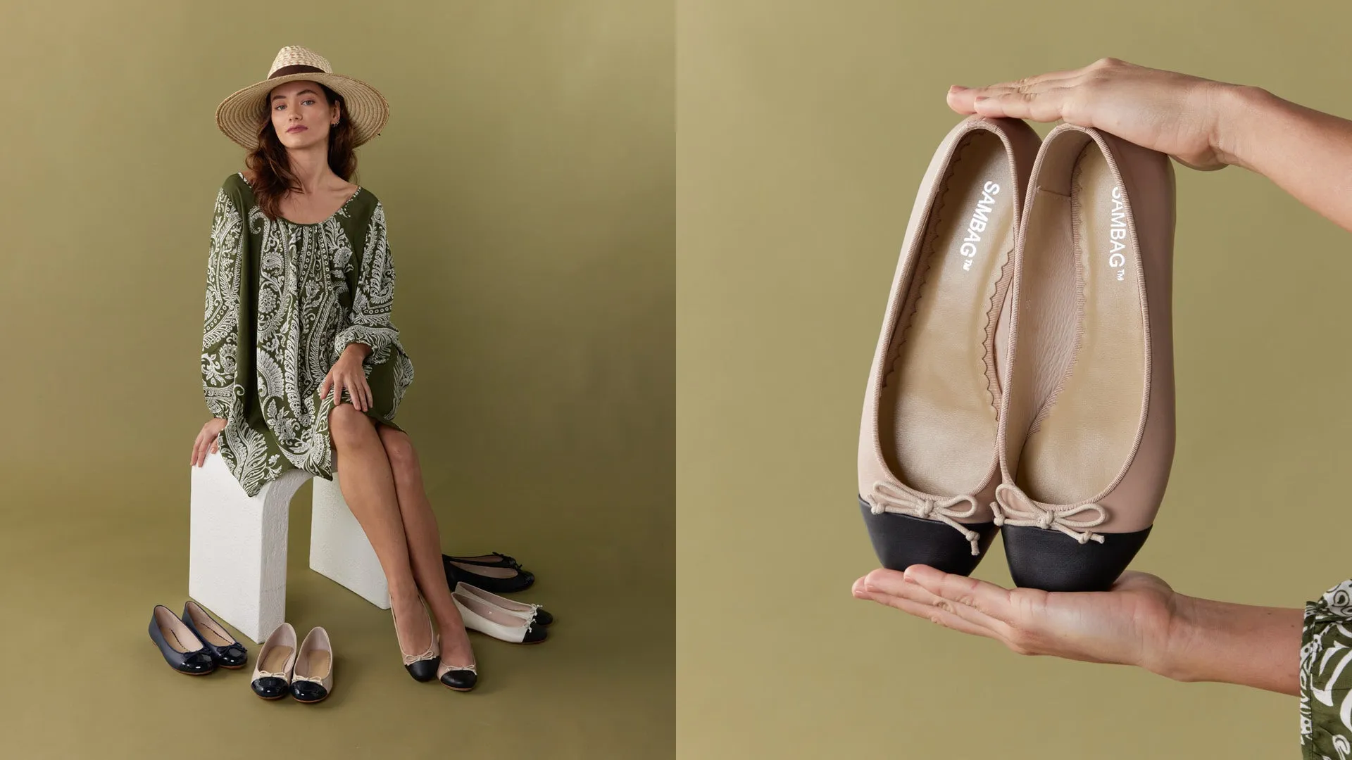 Tina Two Tone Black and Blush Leather ballet Flat