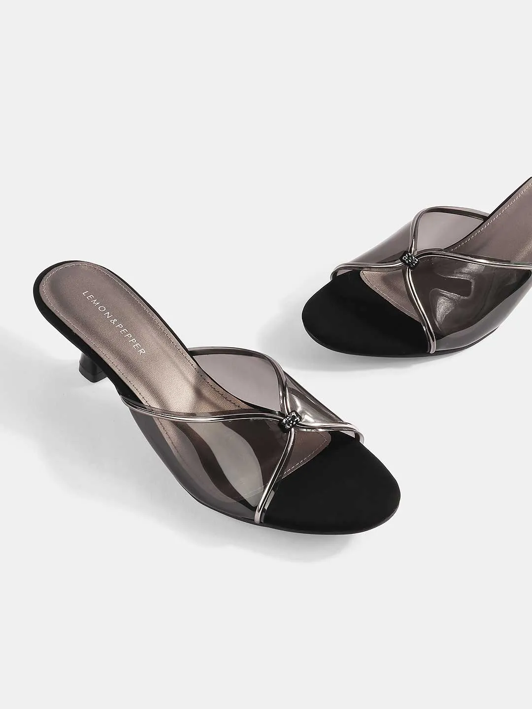 Transparent Kitten Heel Mules