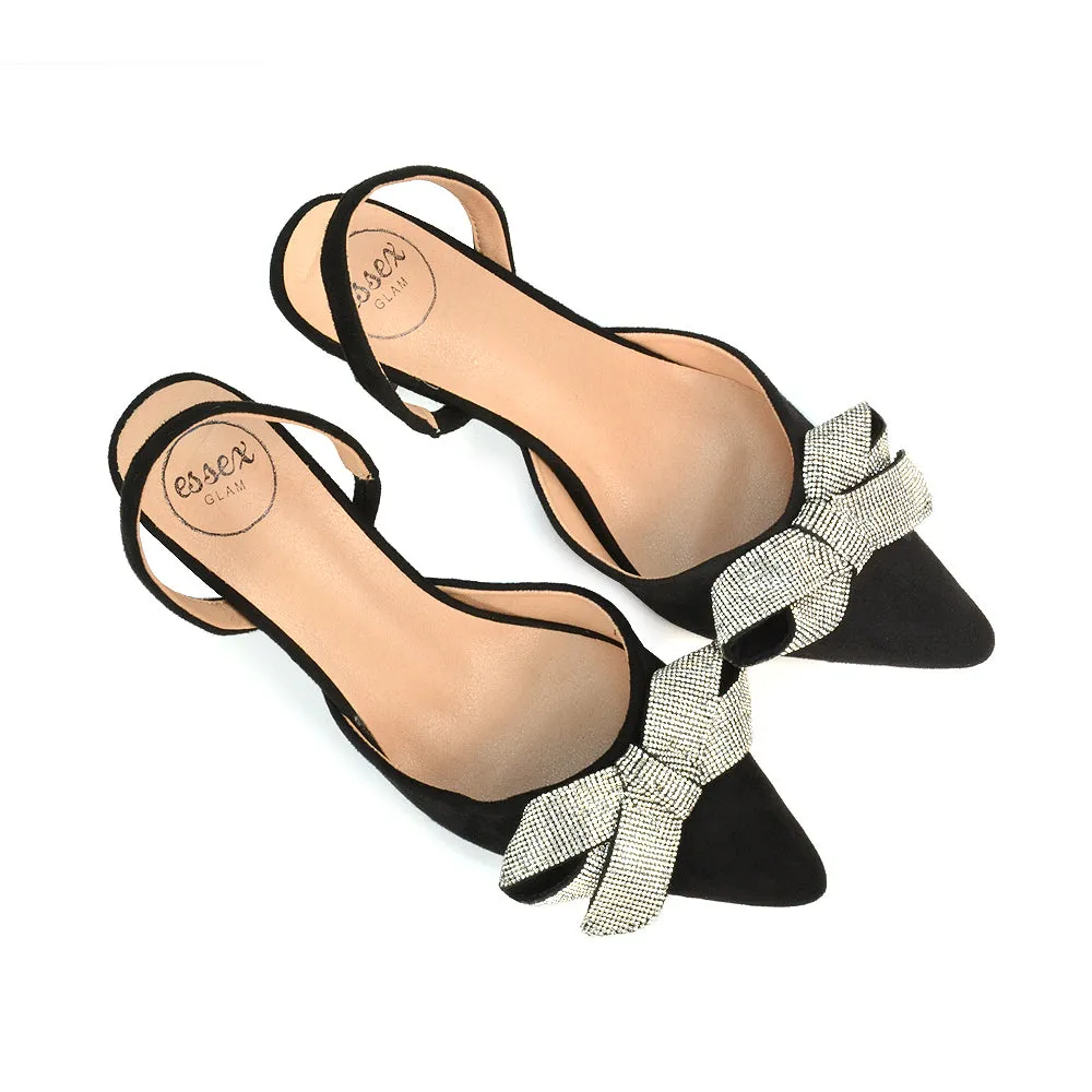 Victoria Diamante Bow Stiletto Slingback High Heel Shoes in Navy Faux Suede