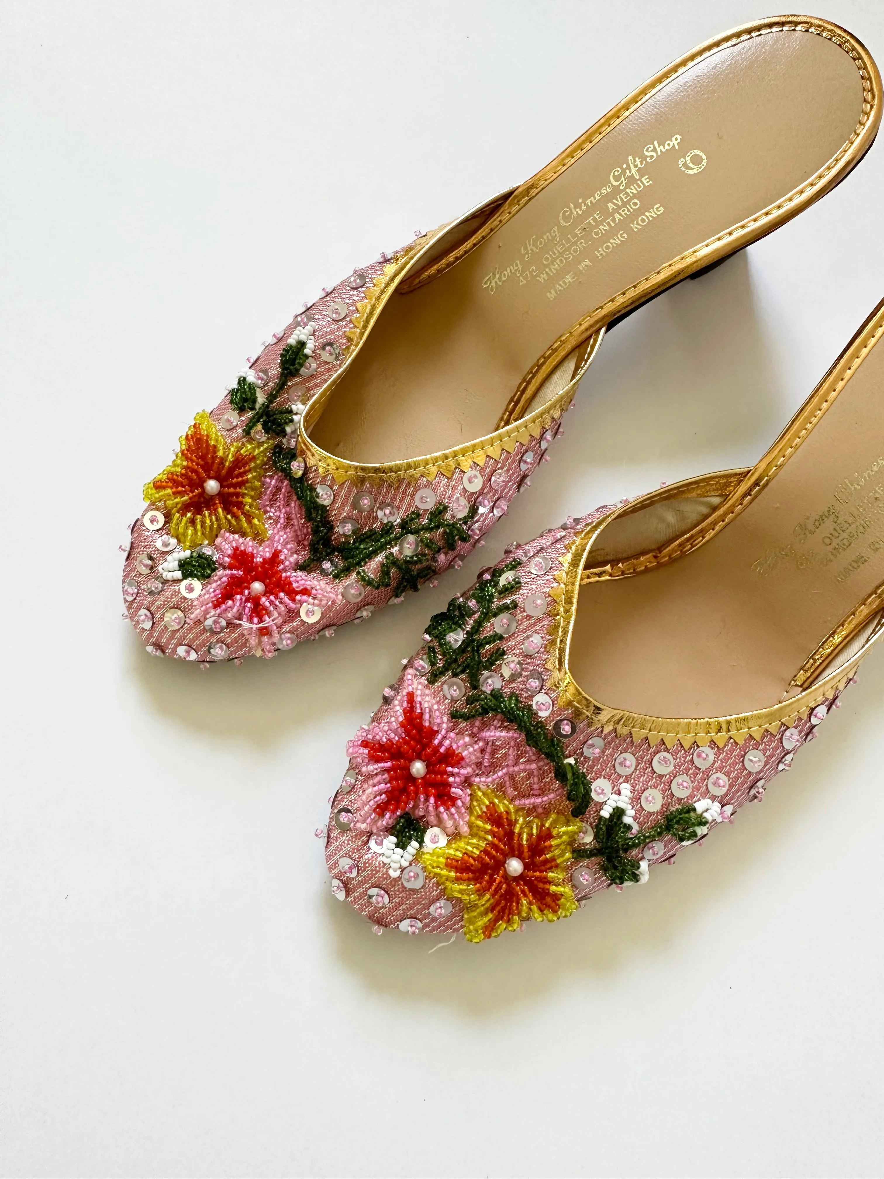 Vintage 1950s Beaded Sequin Kitten Boudoir Mule Slippers (5)