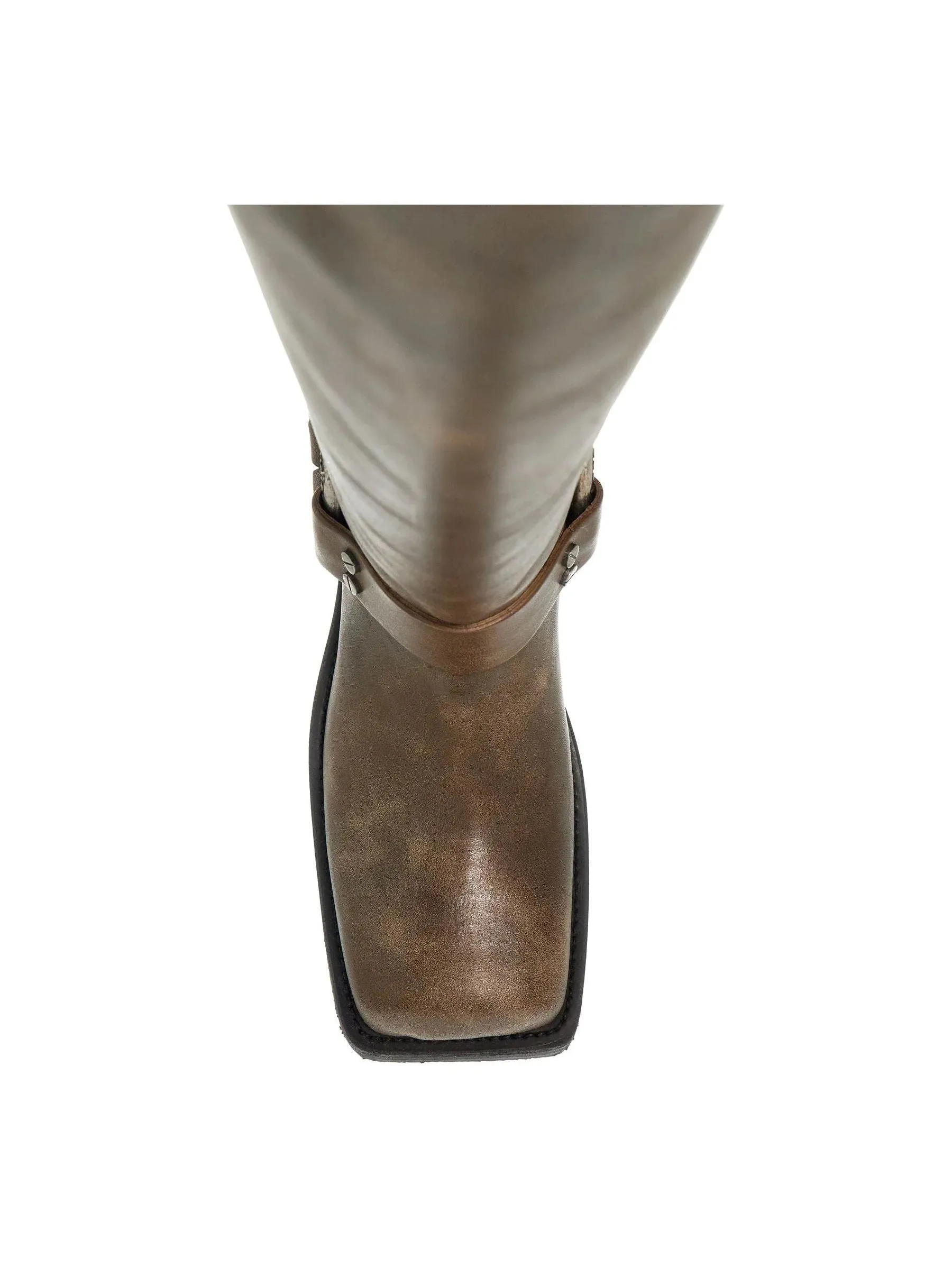 Vintage Leather Biker Boots Distressed Effect