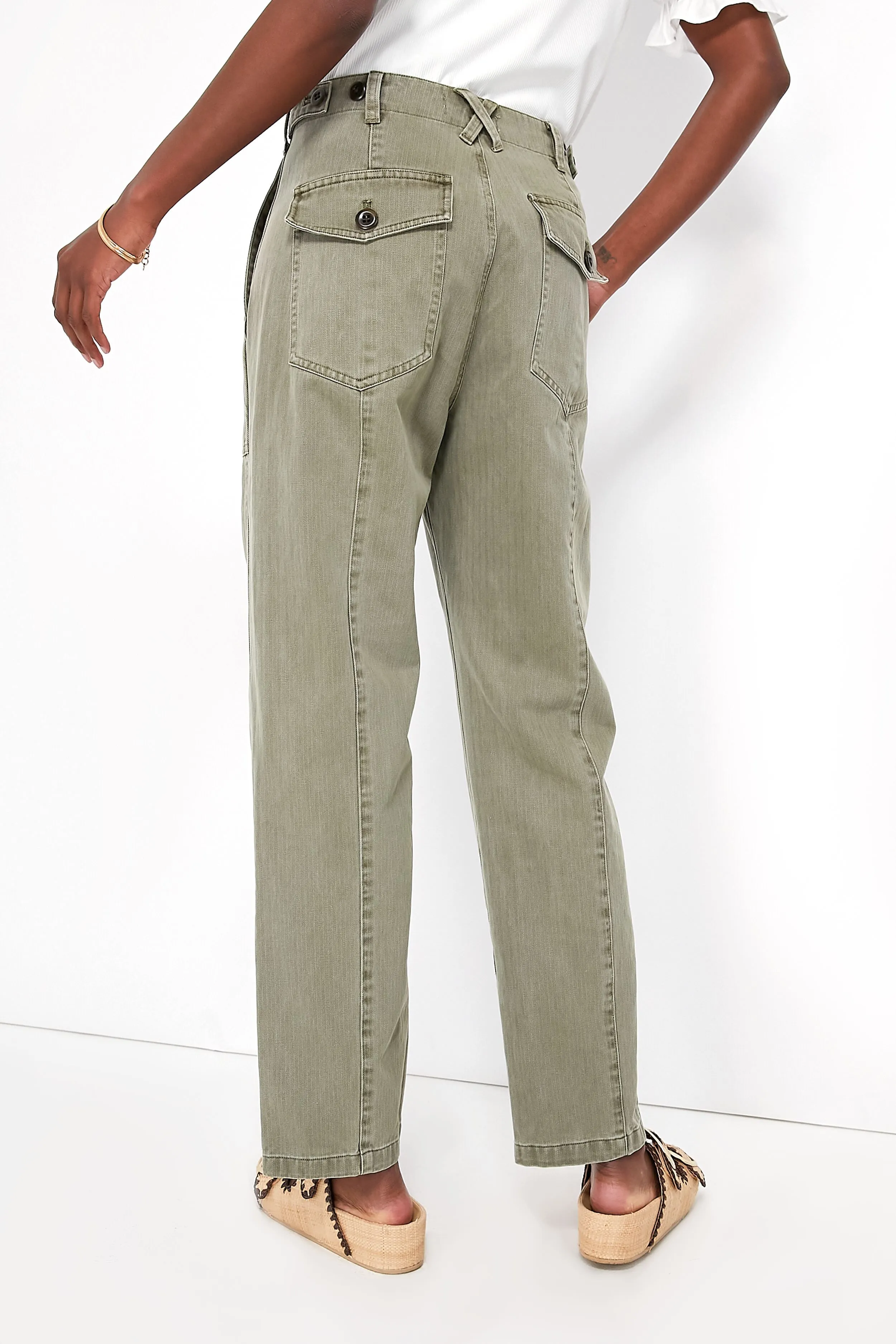 Vintage Olive Herringbone Utility Pant