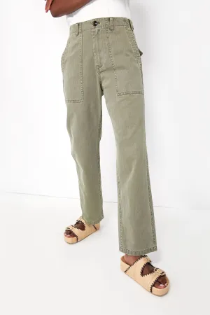 Vintage Olive Herringbone Utility Pant