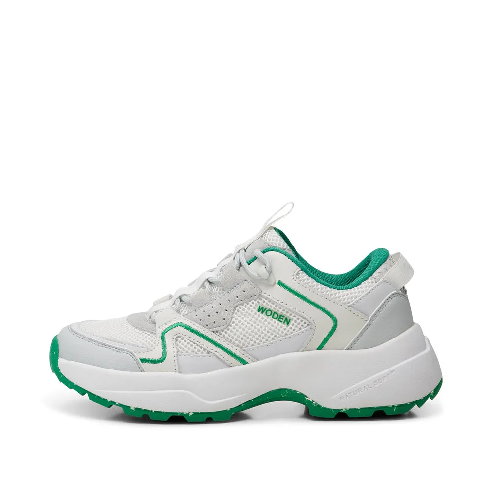 Woden Sif Reflective Sneaker - White/Basil