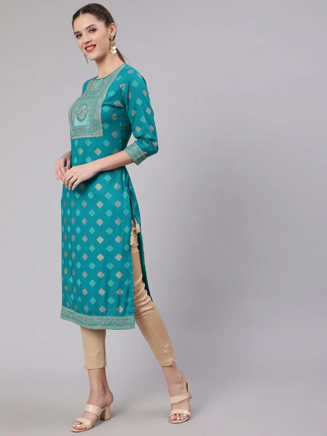 Women Blue Rayon Nyara Cut A-Line Kurta