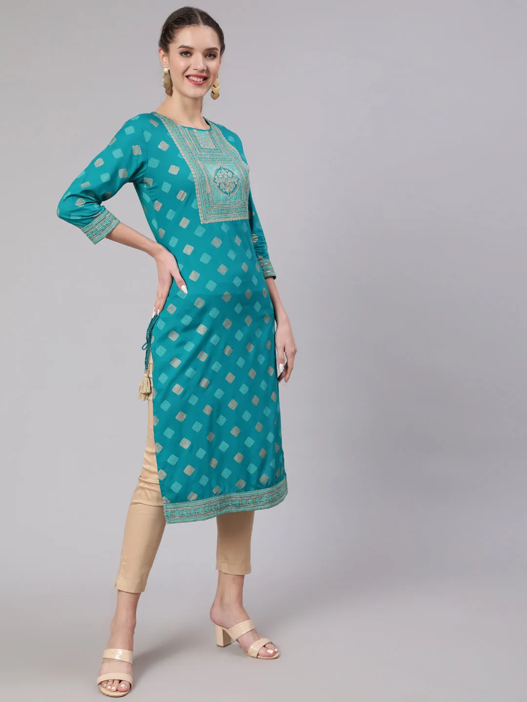 Women Blue Rayon Nyara Cut A-Line Kurta