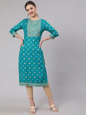 Women Blue Rayon Nyara Cut A-Line Kurta