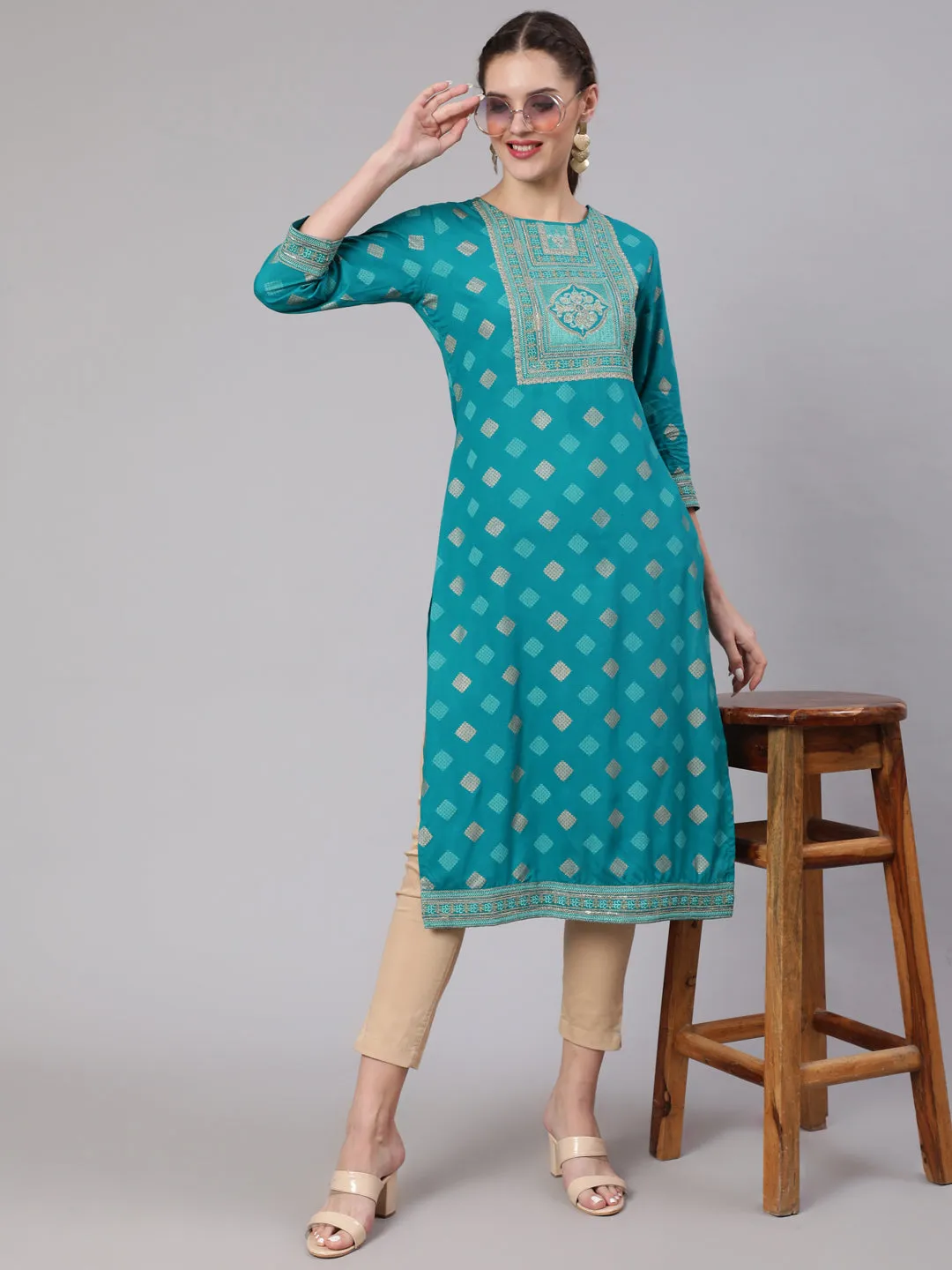Women Blue Rayon Nyara Cut A-Line Kurta