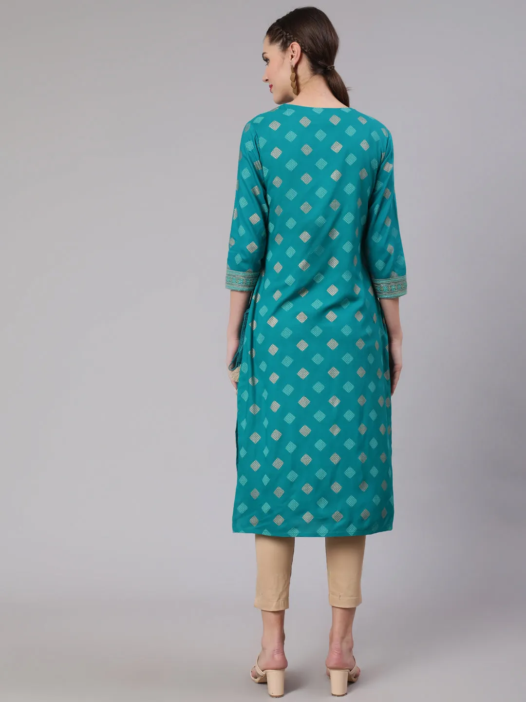 Women Blue Rayon Nyara Cut A-Line Kurta