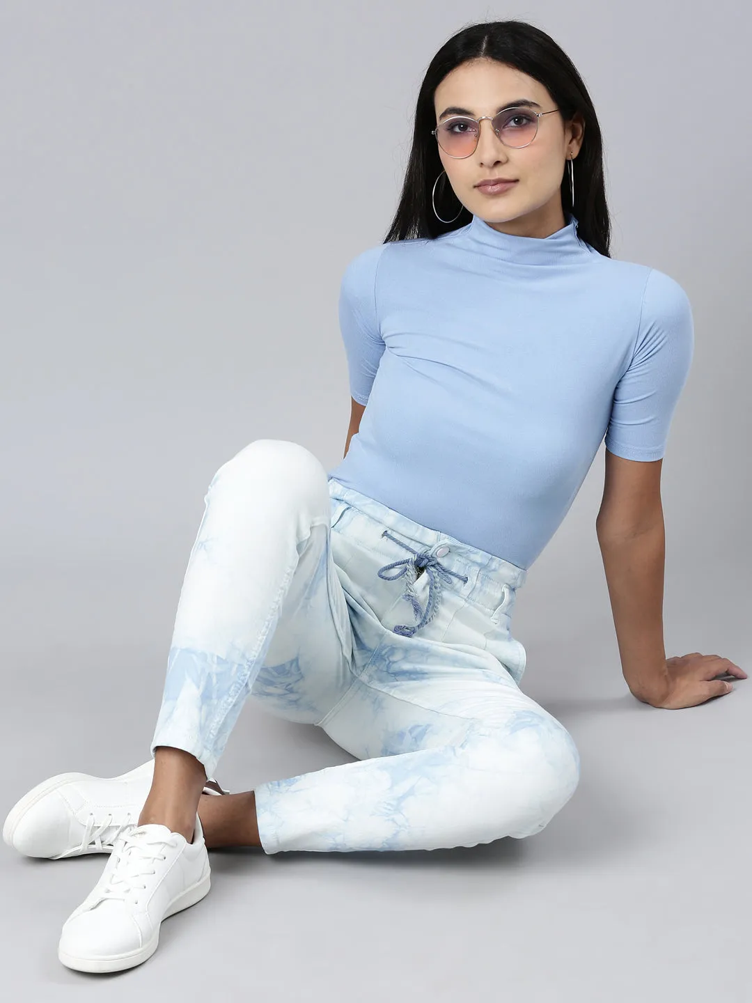 Women Blue Tie Dye Mom Fit Denim Jeans