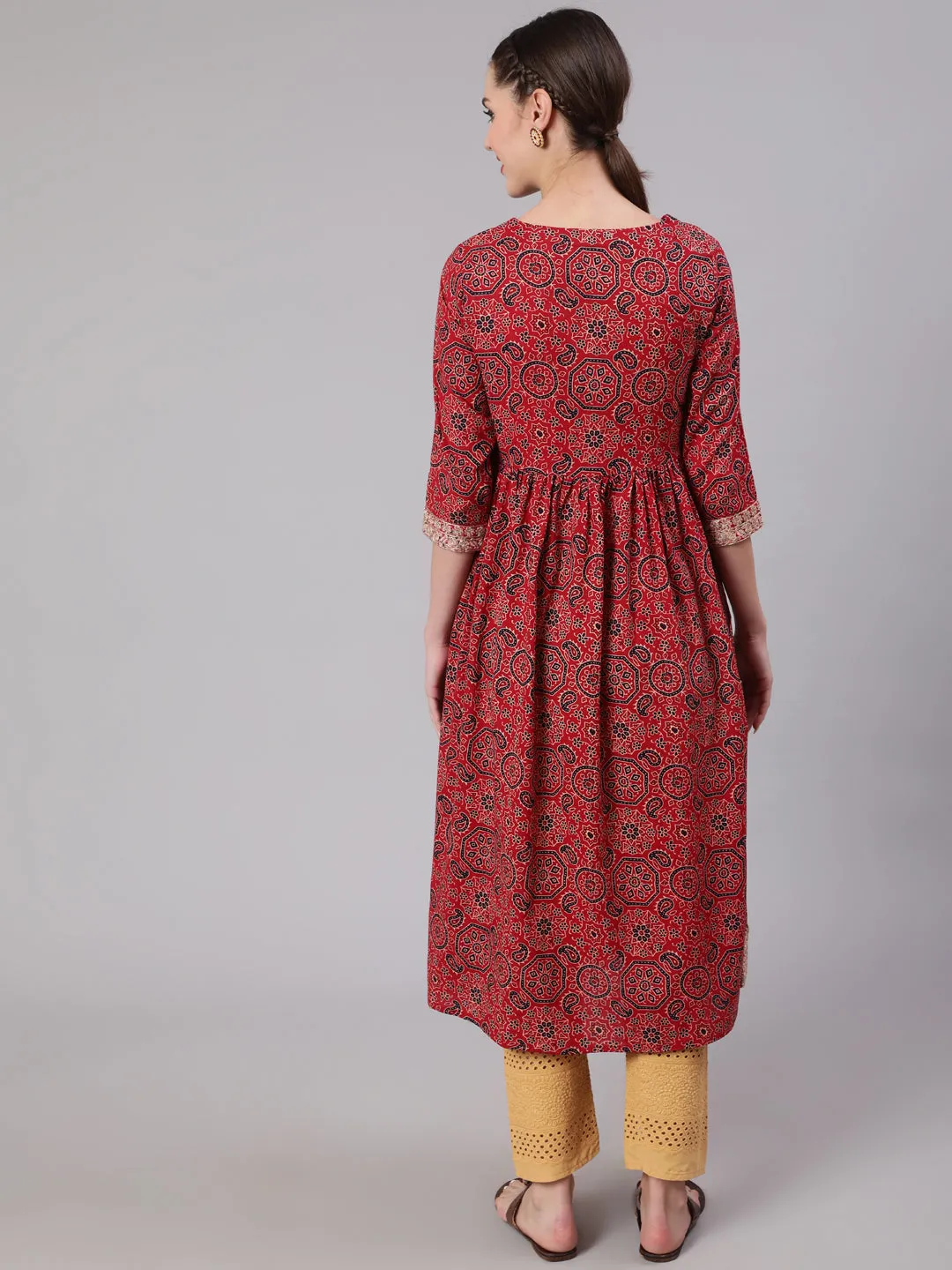 Women Red Cotton Nyara Cut A-Line Kurta