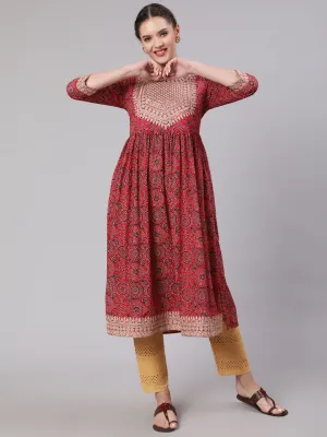 Women Red Cotton Nyara Cut A-Line Kurta