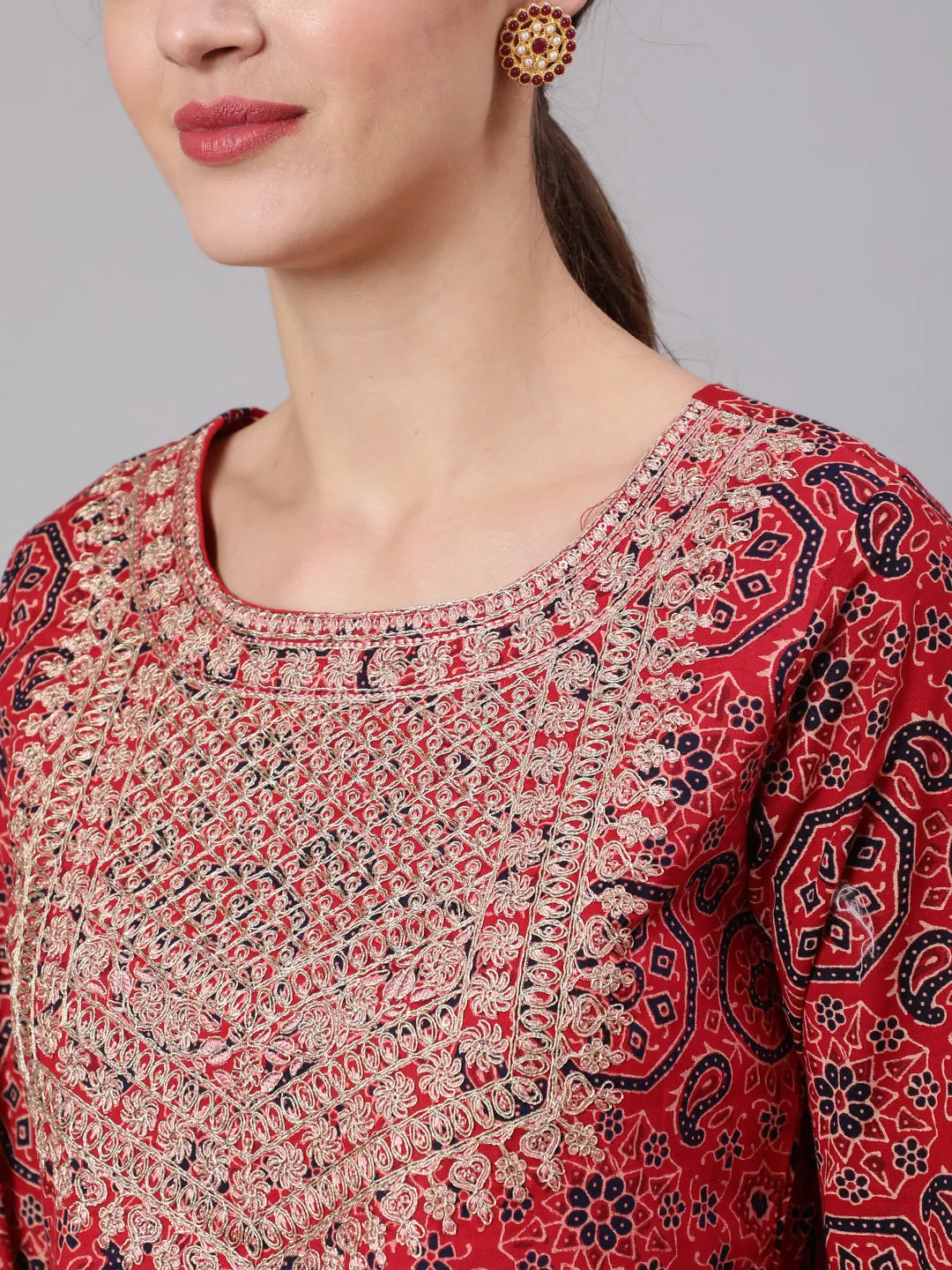 Women Red Cotton Nyara Cut A-Line Kurta
