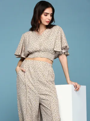Women's Beige Printed Co-Ords