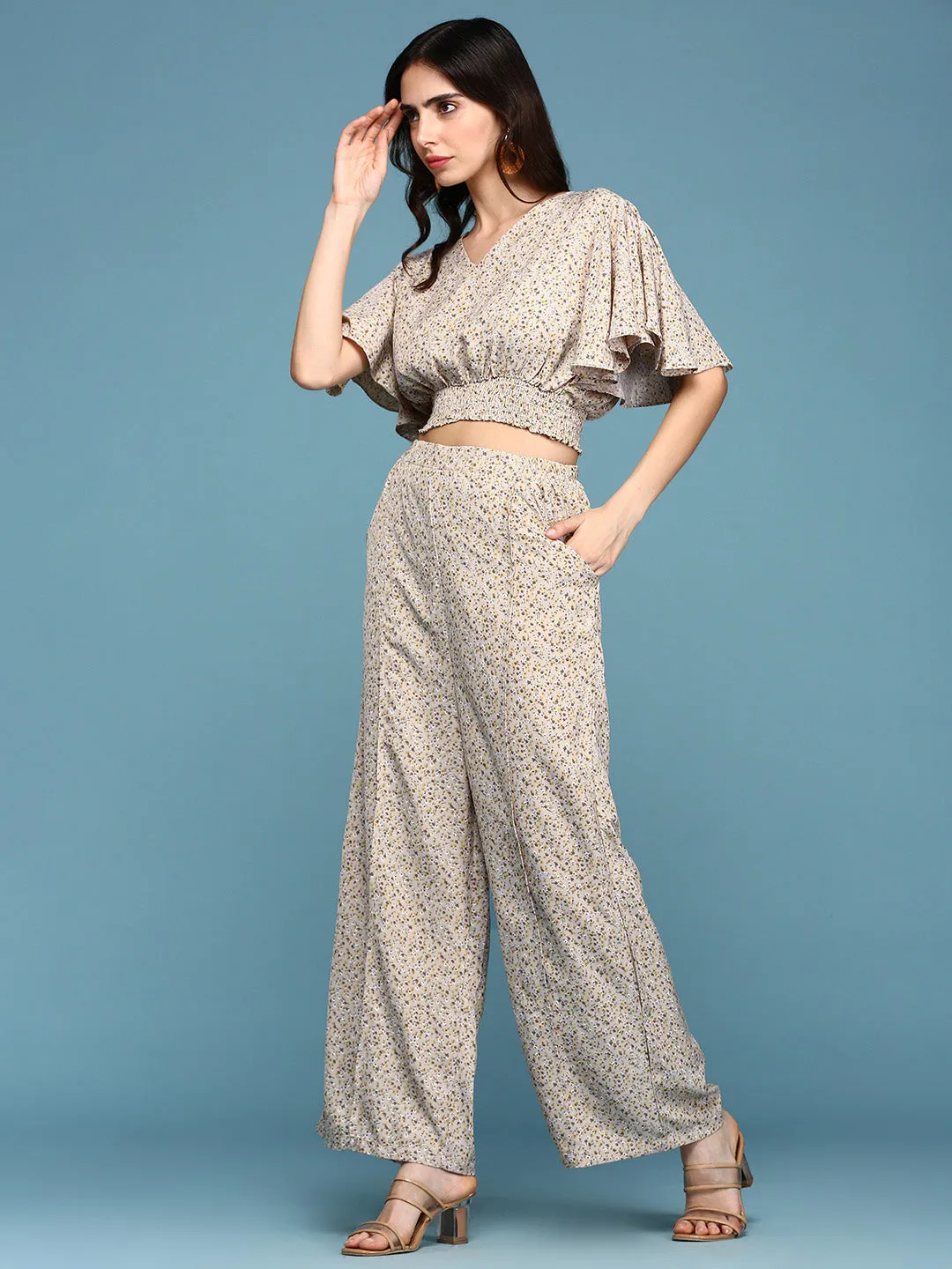 Women's Beige Printed Co-Ords