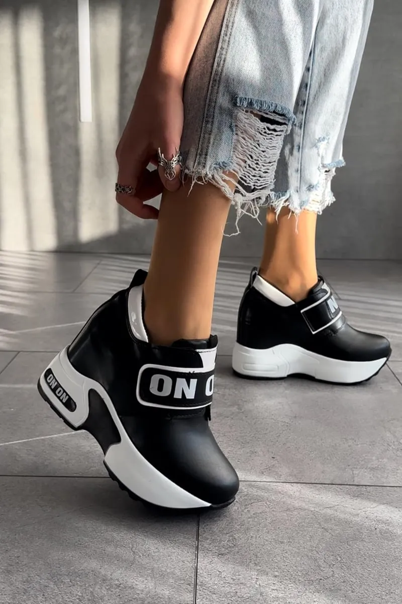 Women's Black Hidden Heeled Sports Shoes