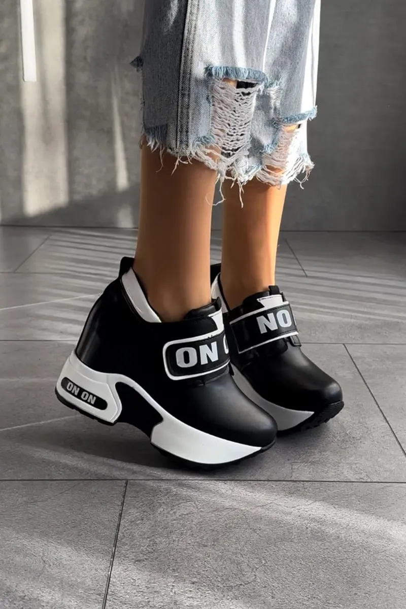 Women's Black Hidden Heeled Sports Shoes