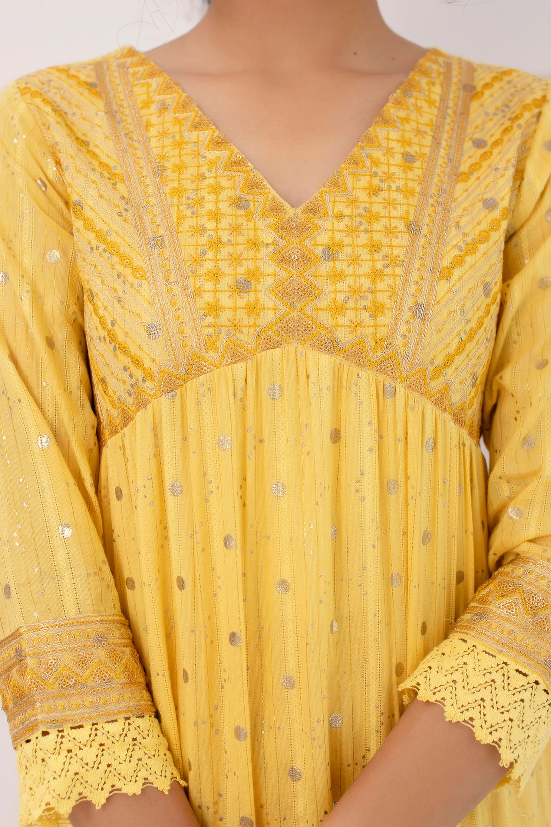 Womens Cotton Luriks Yellow Nyara Cut A-Line Kurta