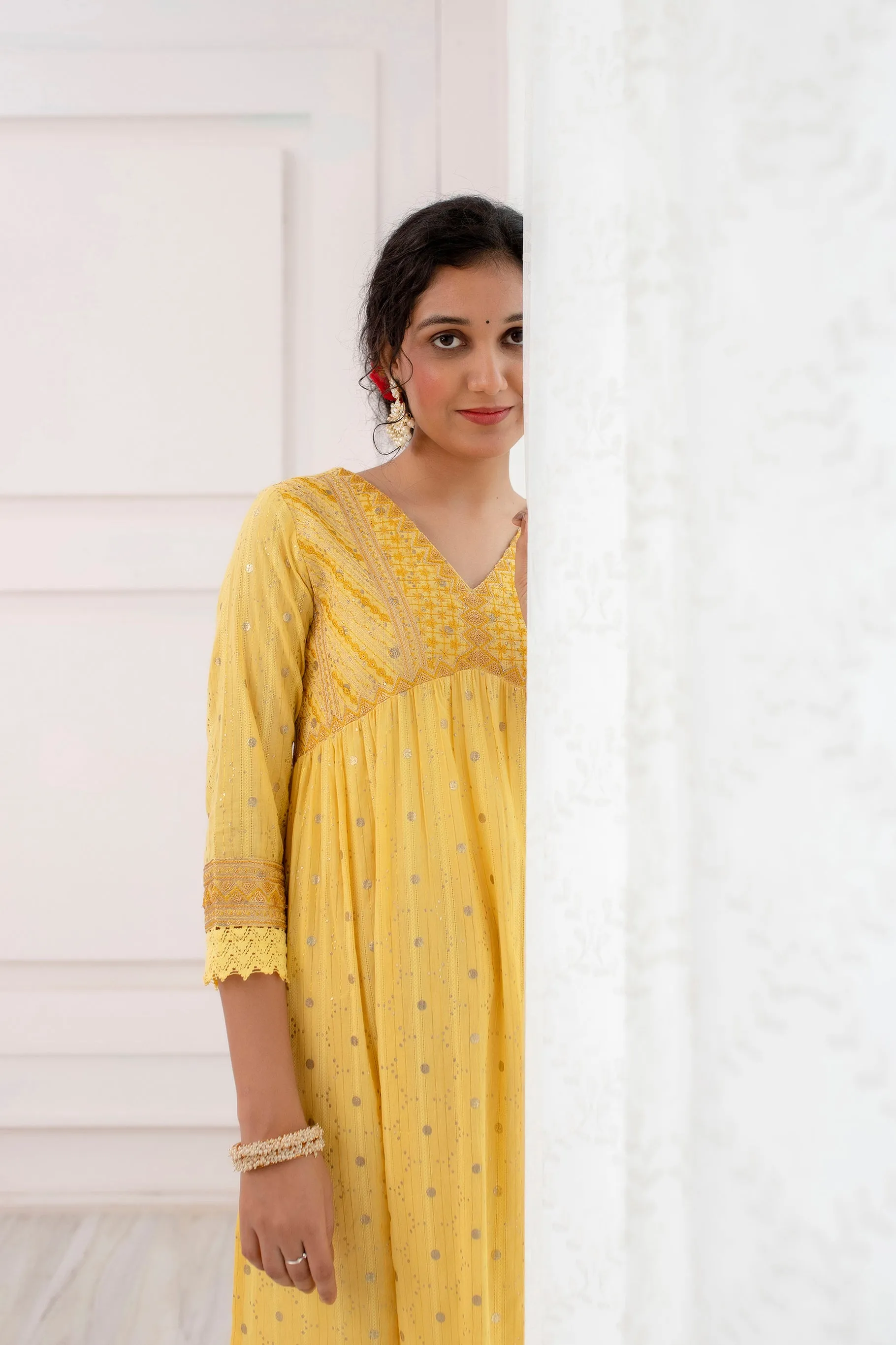 Womens Cotton Luriks Yellow Nyara Cut A-Line Kurta