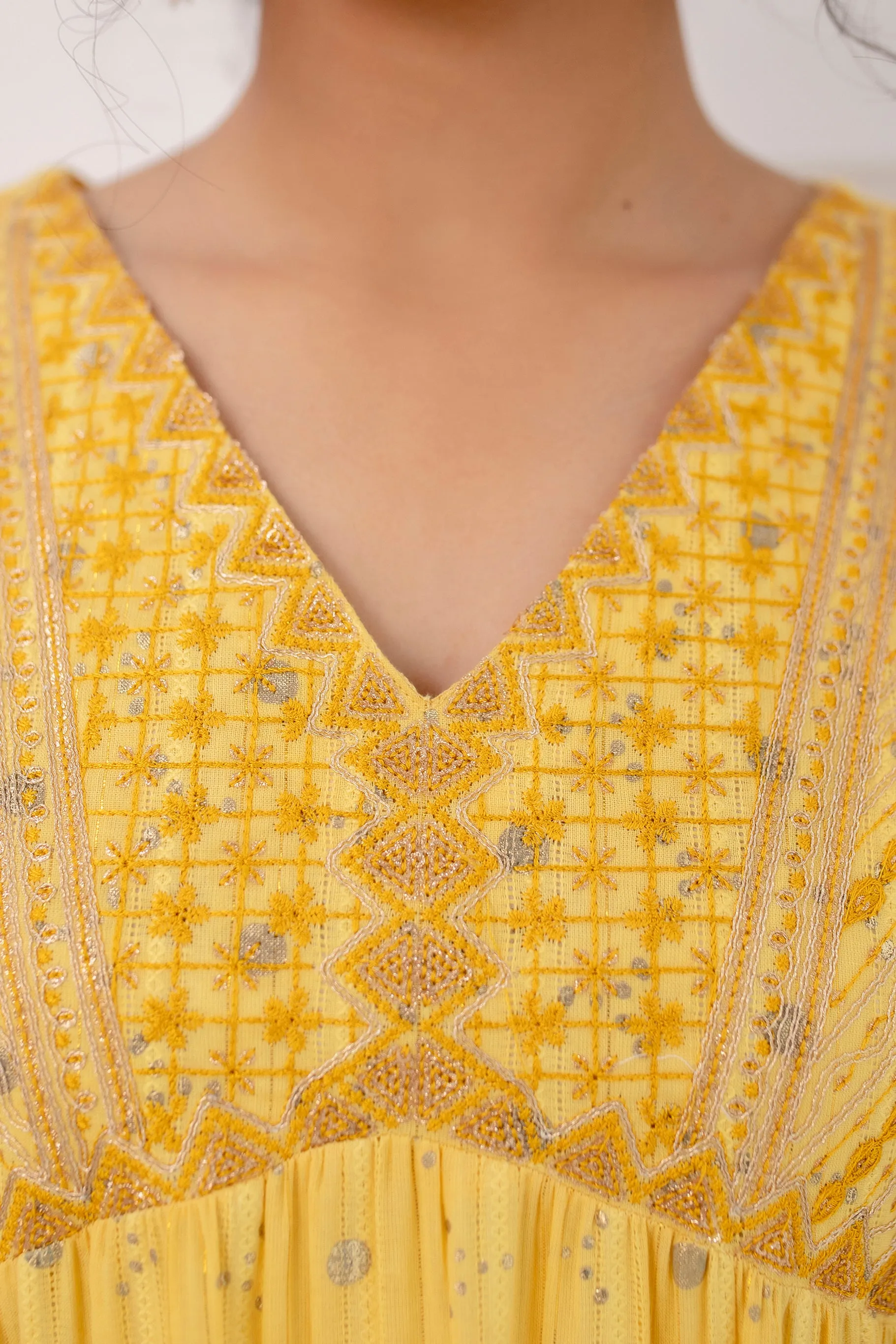 Womens Cotton Luriks Yellow Nyara Cut A-Line Kurta