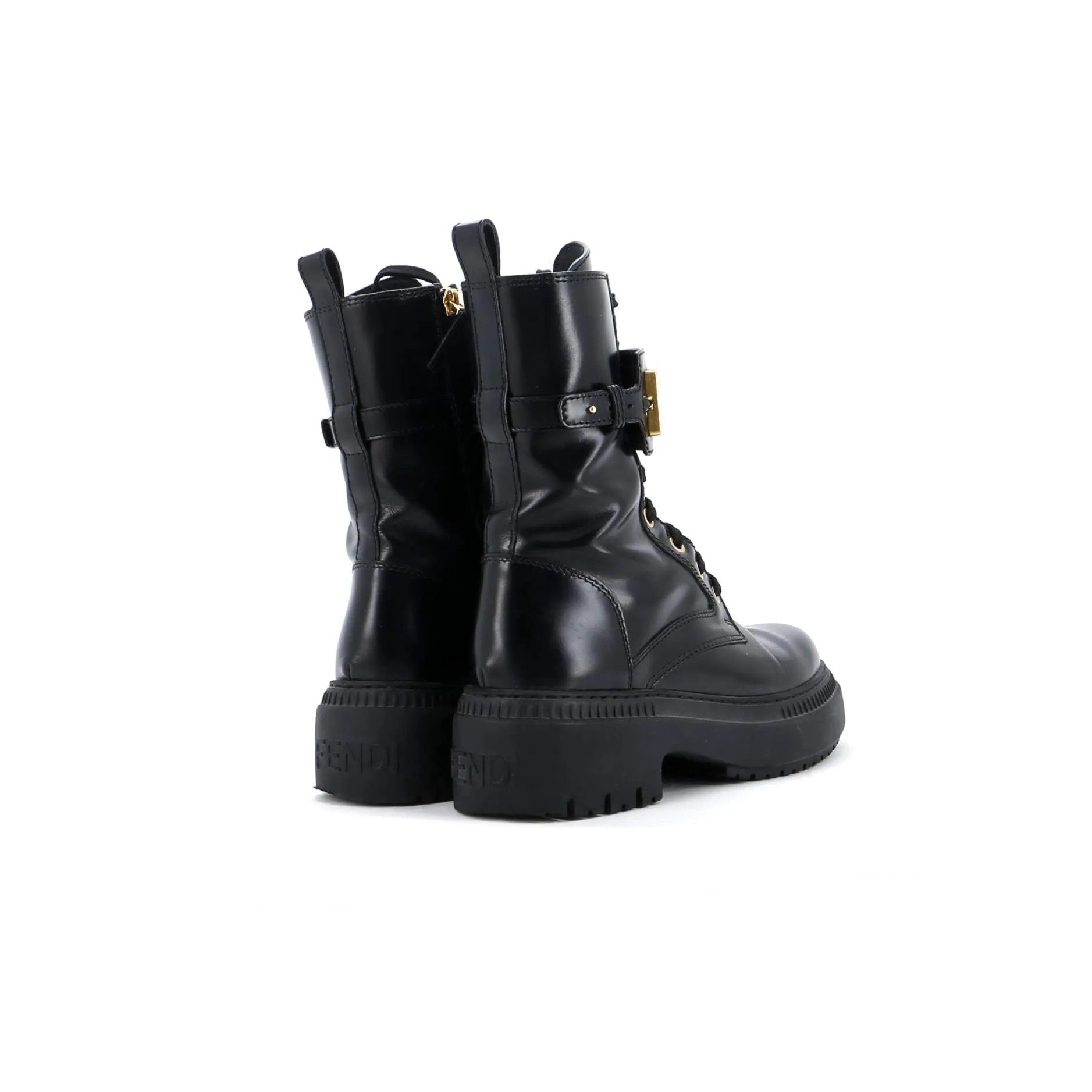 Women's Fendigraphy Biker Combat Boots Leather with Metal