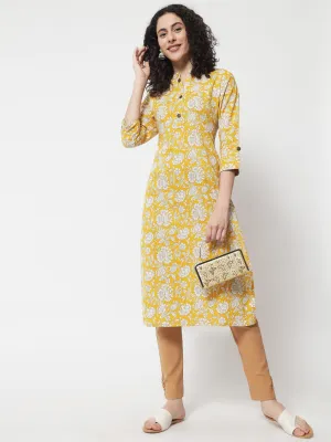 Womens Mustard Cotton Straight Kurta