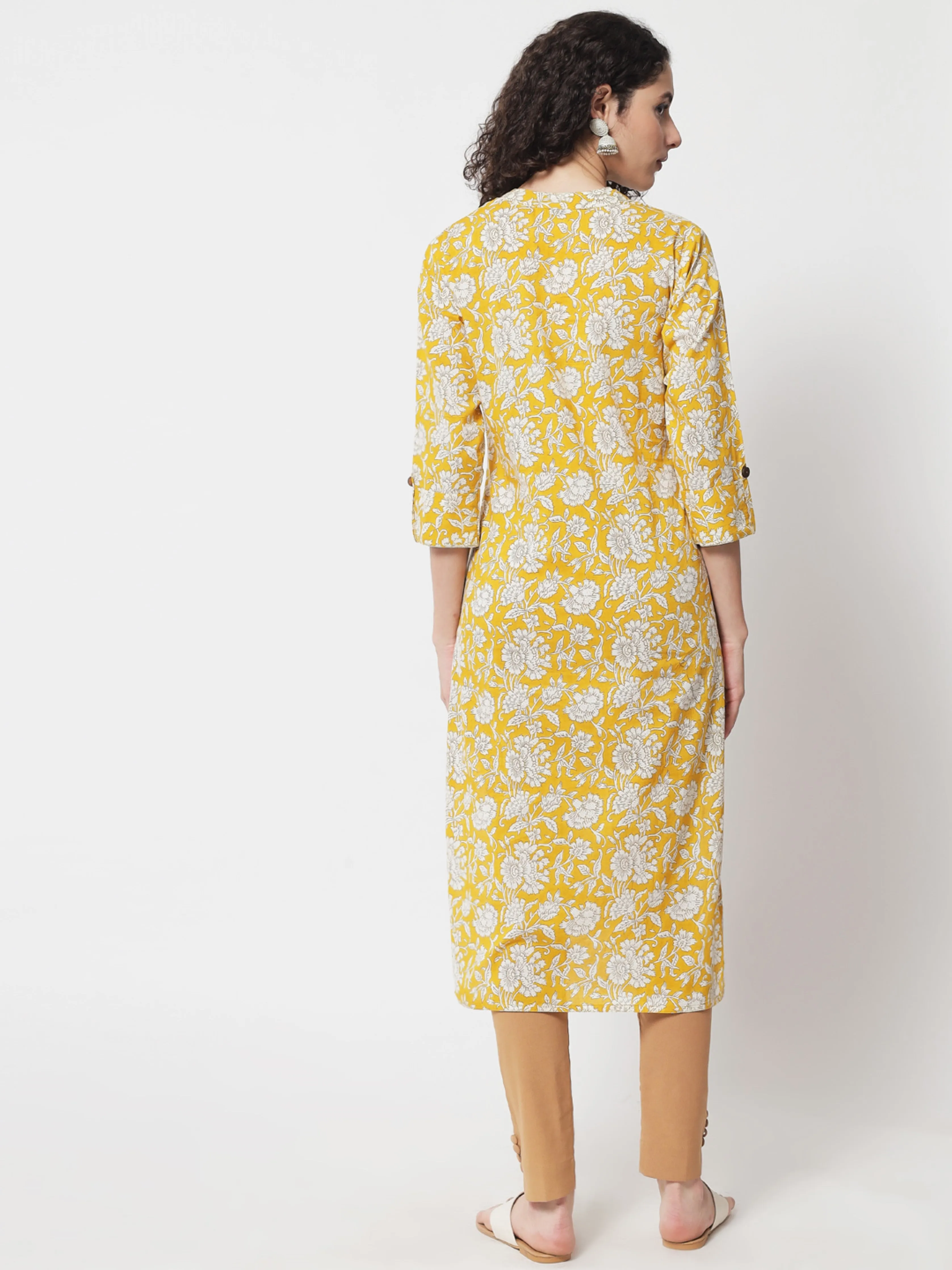 Womens Mustard Cotton Straight Kurta