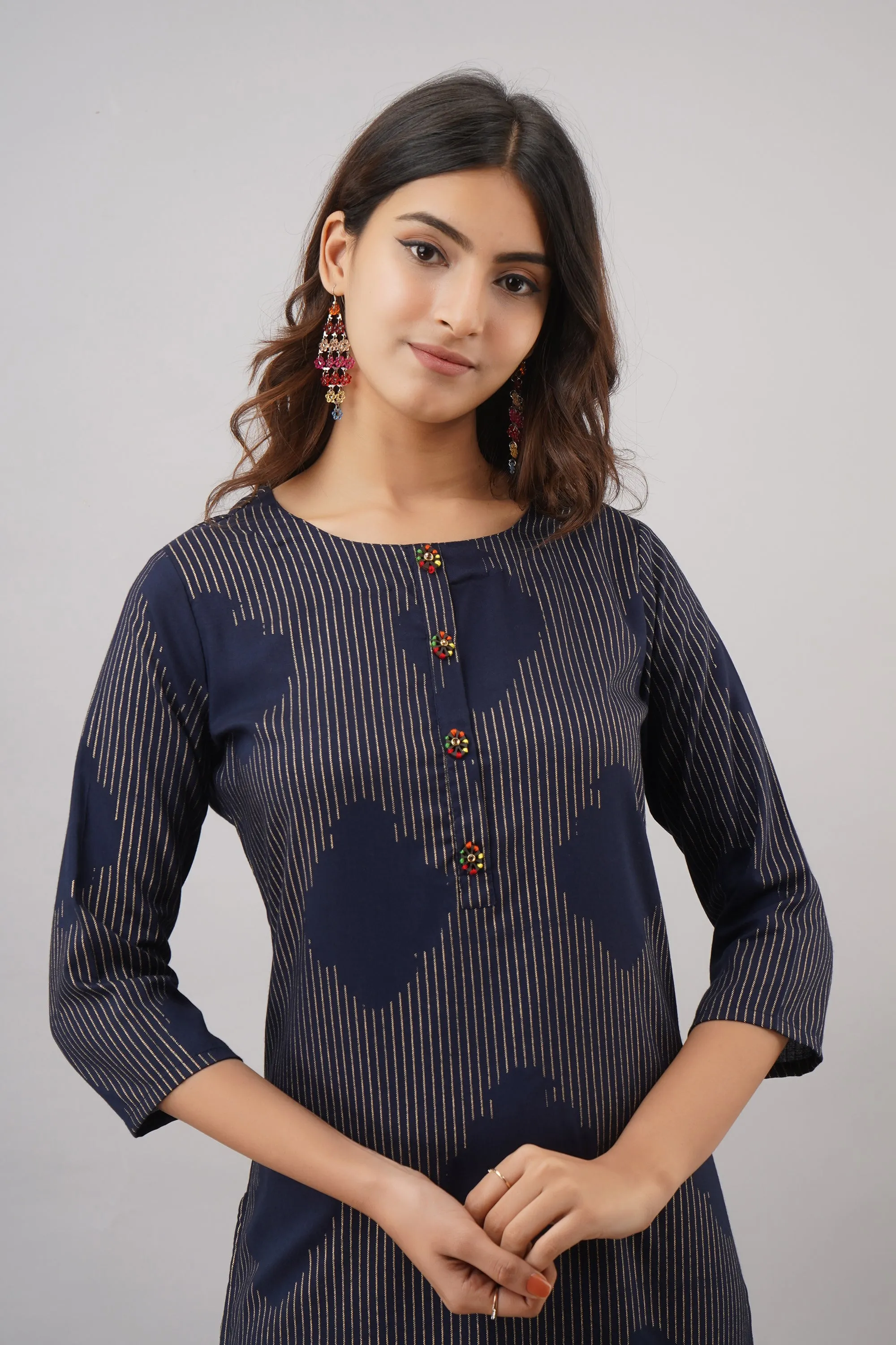 Womens Navy Blue Color Rayon Straight Kurta