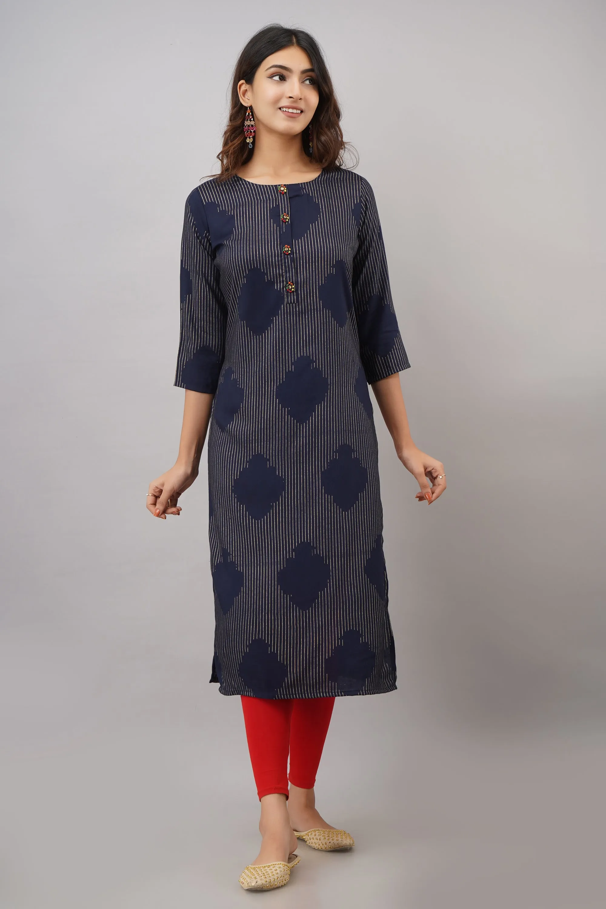 Womens Navy Blue Color Rayon Straight Kurta