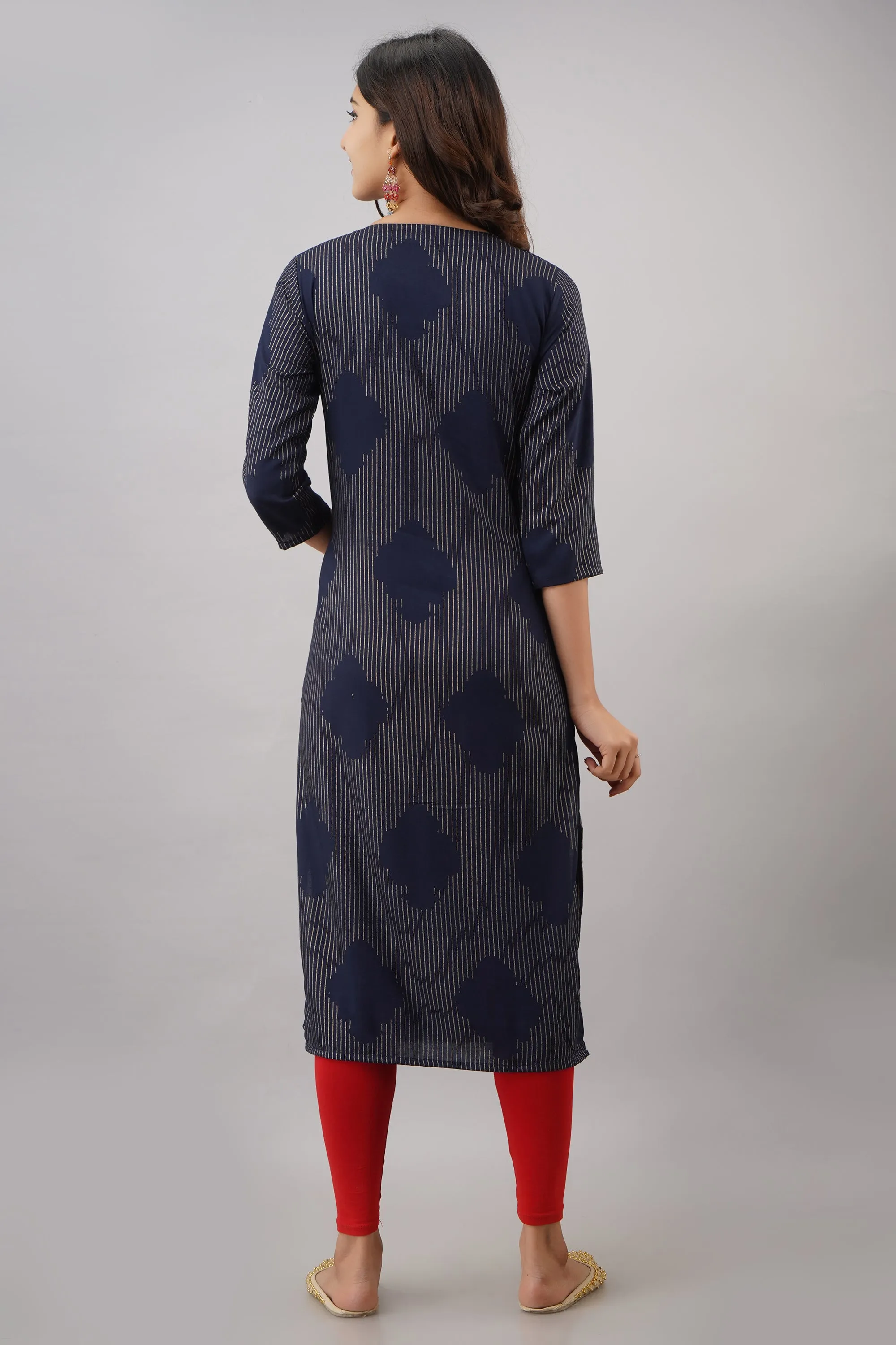 Womens Navy Blue Color Rayon Straight Kurta