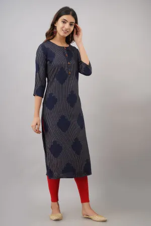 Womens Navy Blue Color Rayon Straight Kurta