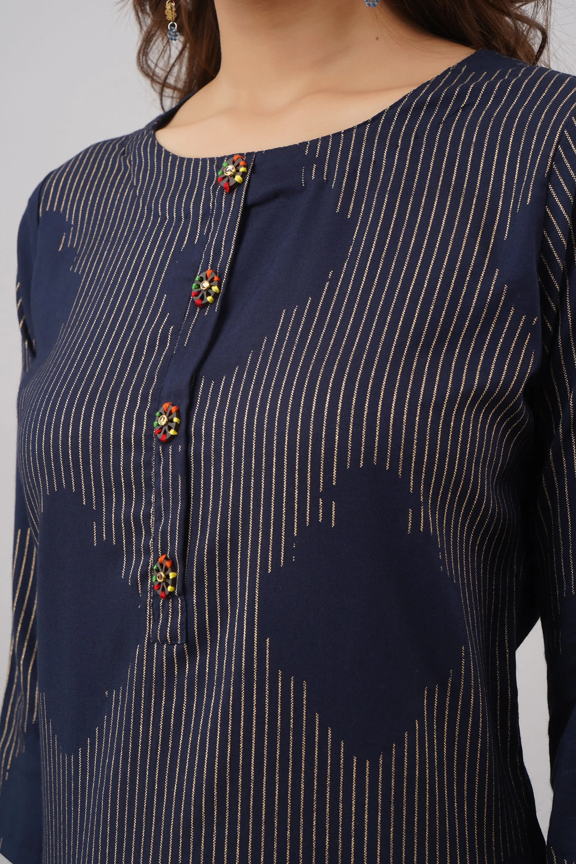 Womens Navy Blue Color Rayon Straight Kurta