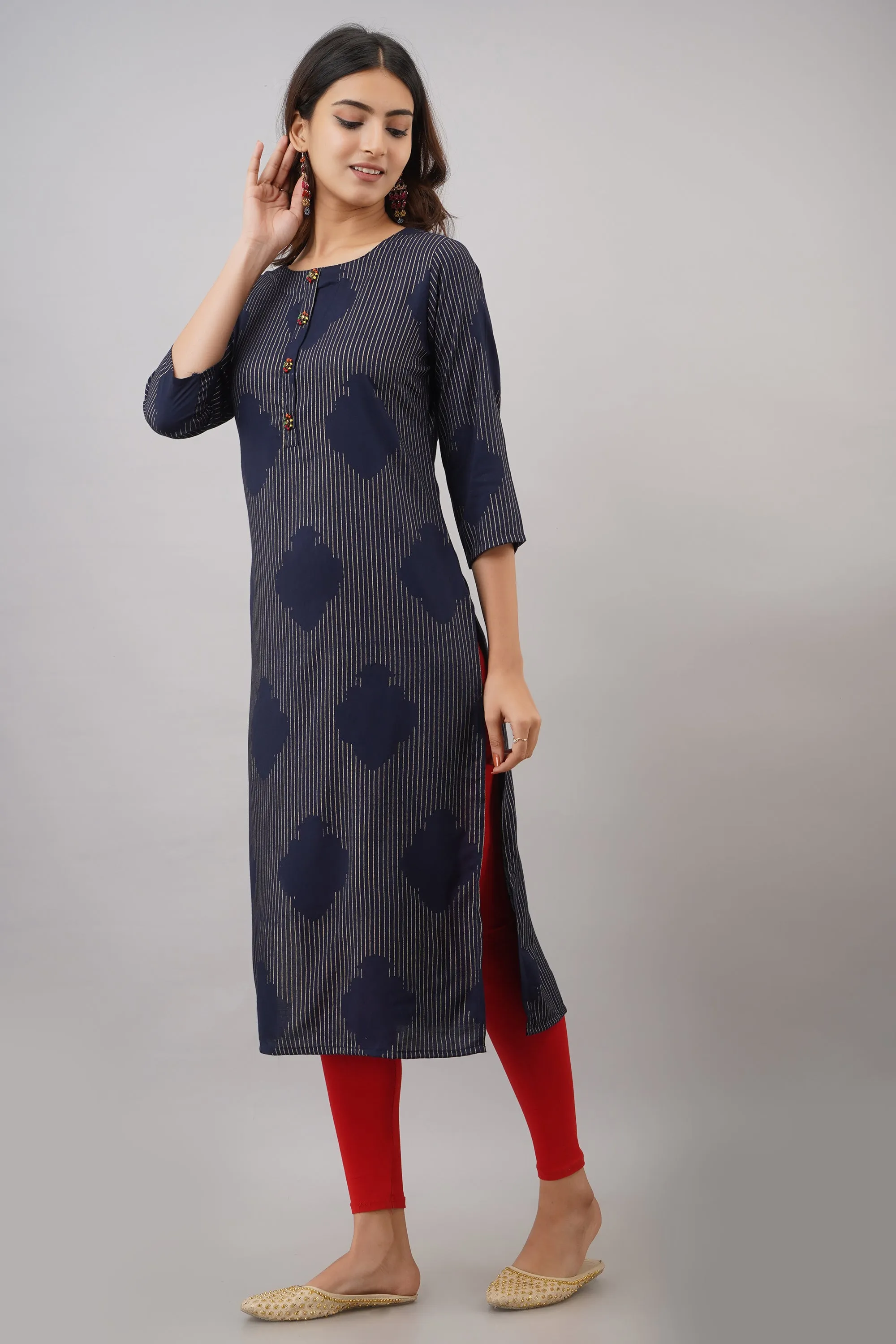 Womens Navy Blue Color Rayon Straight Kurta