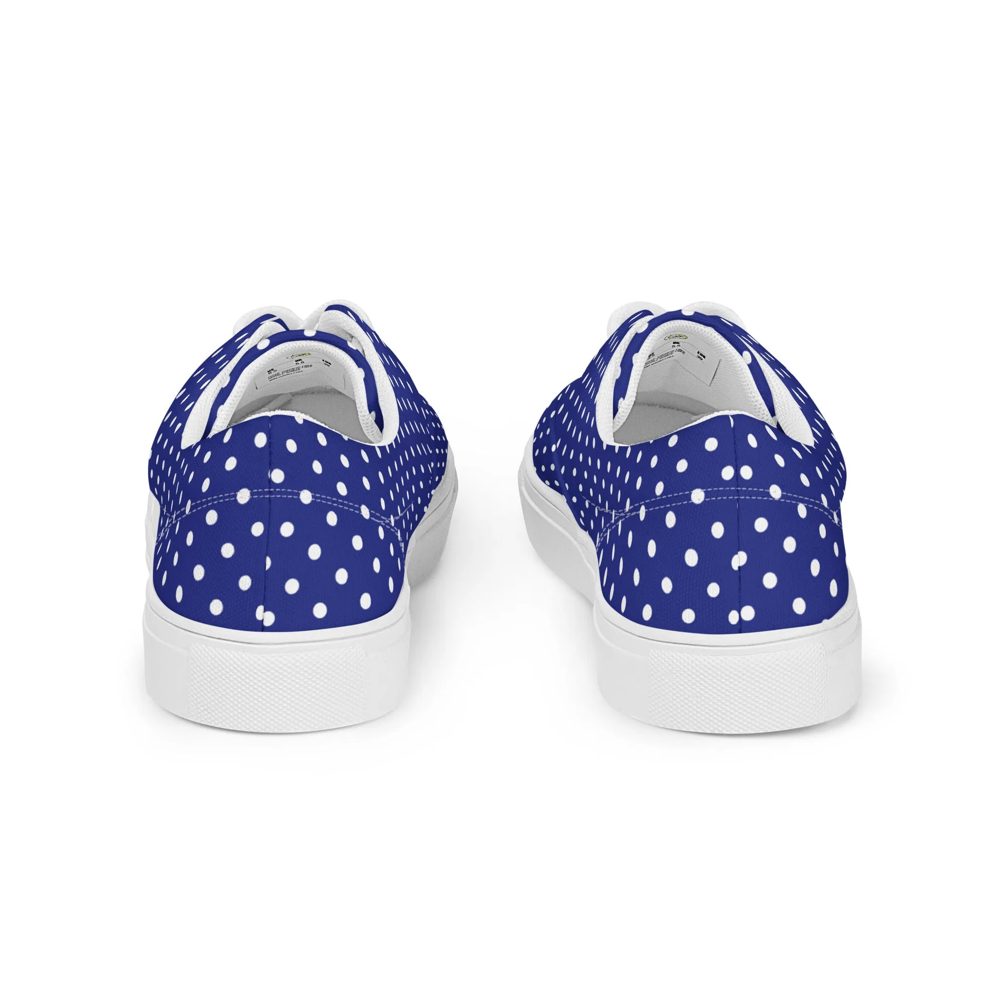 Women’s Navy Blue with White Polka Dots lace-up canvas shoes, Summer Cruising Shoes