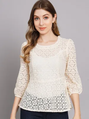Women's Off White Net A-Line Top