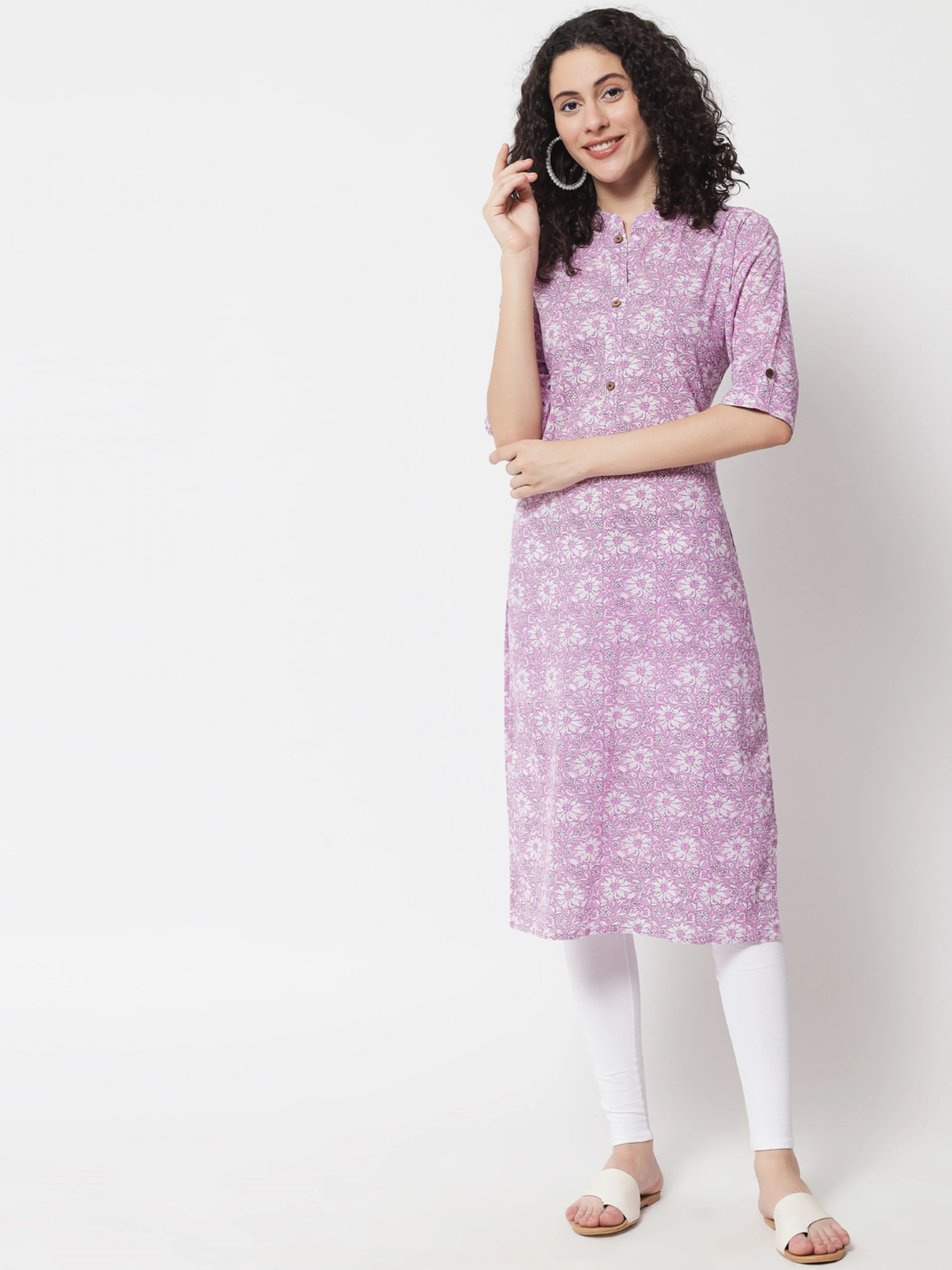 Womens Purple Cotton Straight Kurta