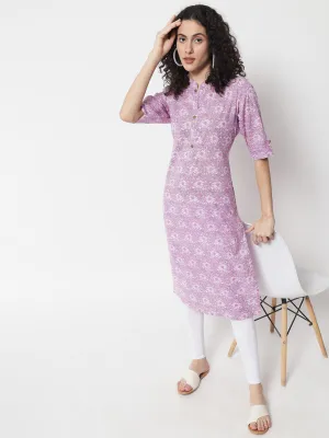 Womens Purple Cotton Straight Kurta