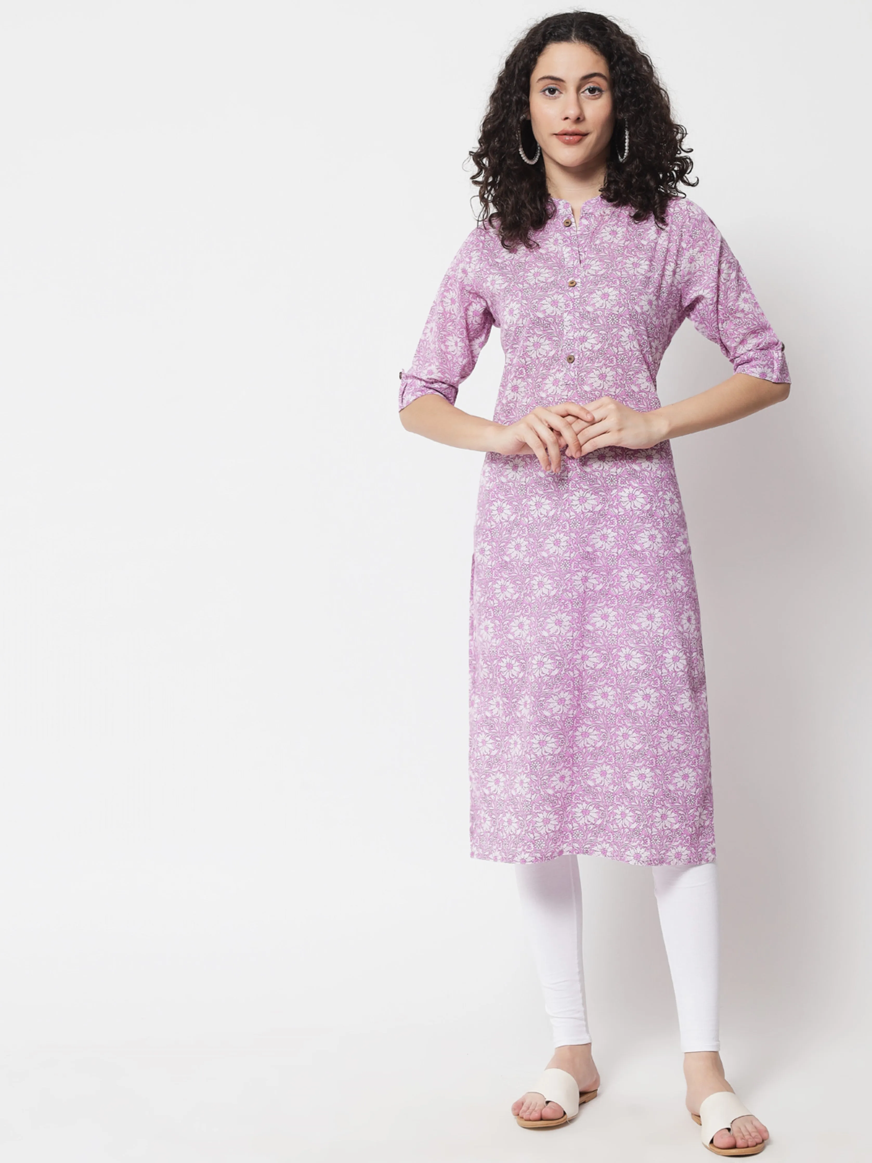 Womens Purple Cotton Straight Kurta