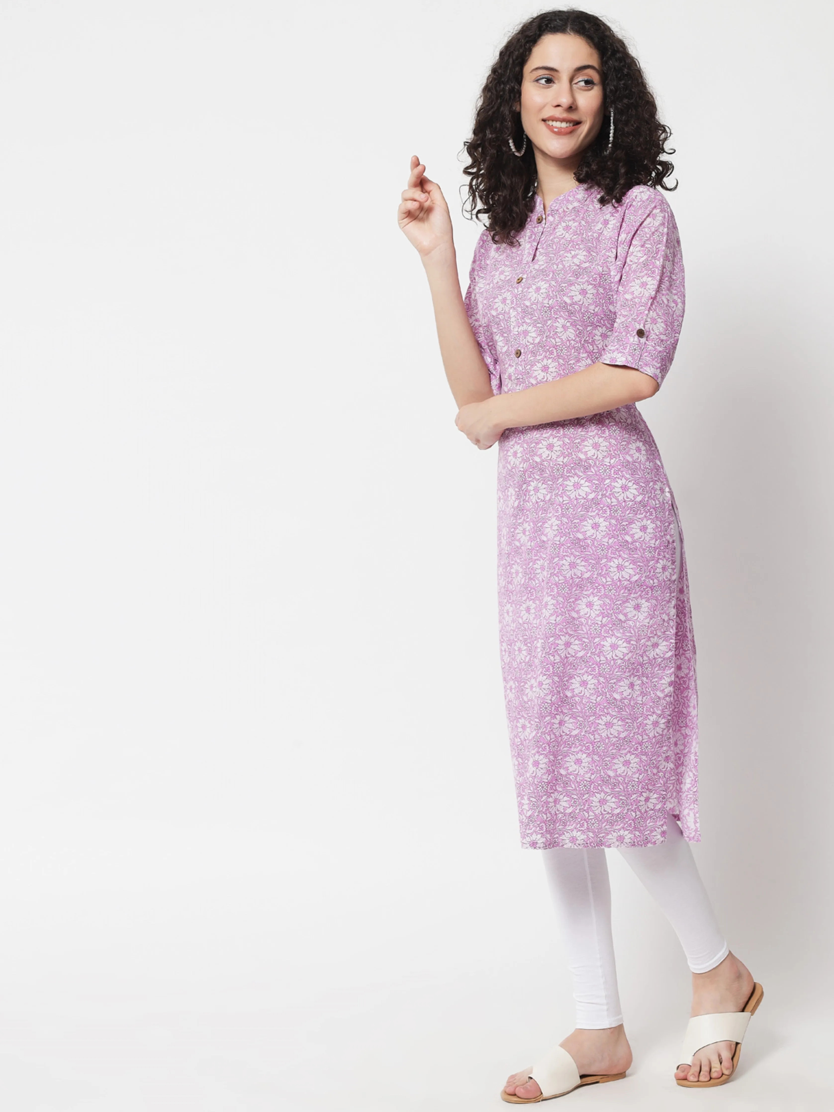 Womens Purple Cotton Straight Kurta
