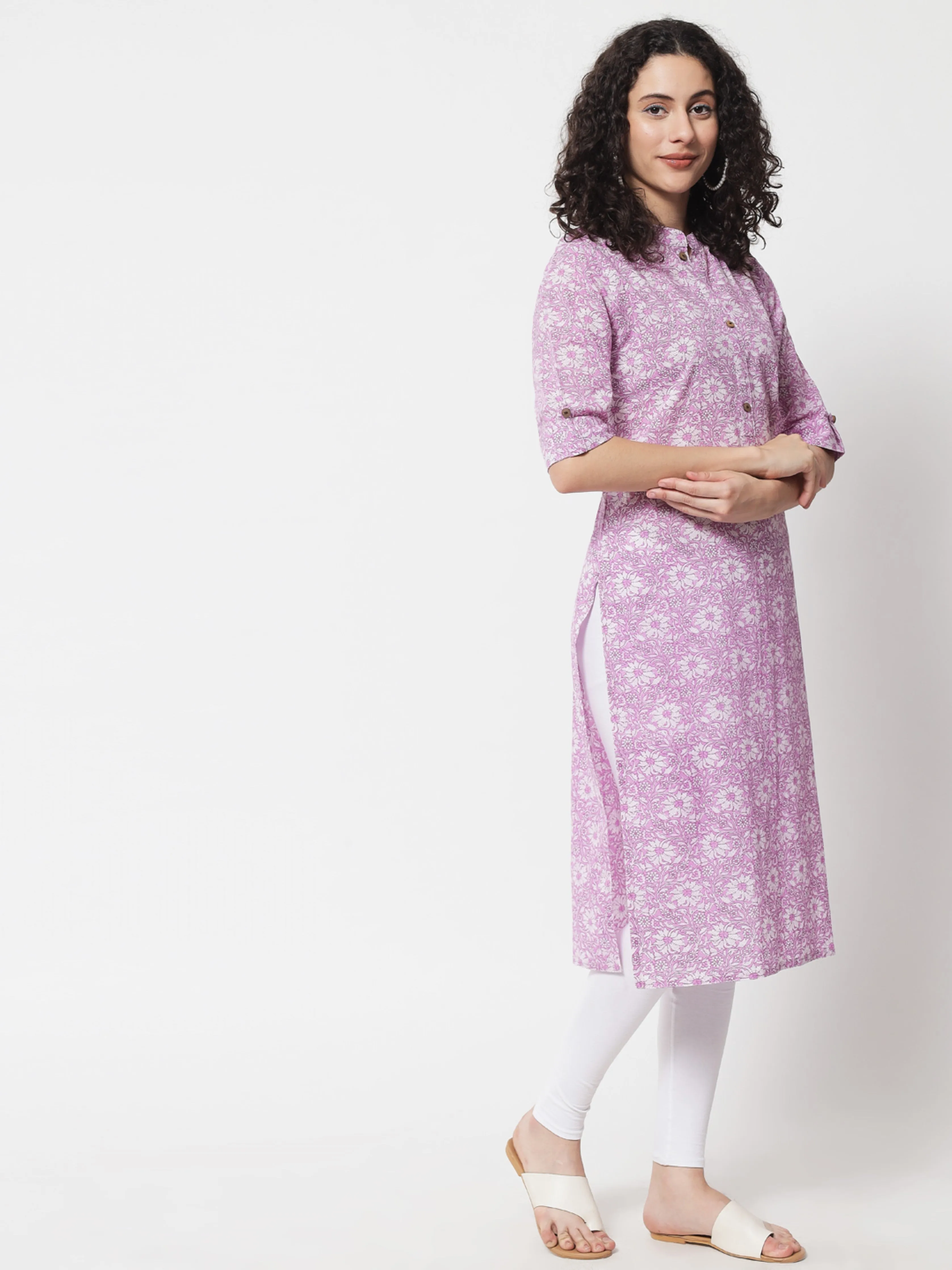 Womens Purple Cotton Straight Kurta