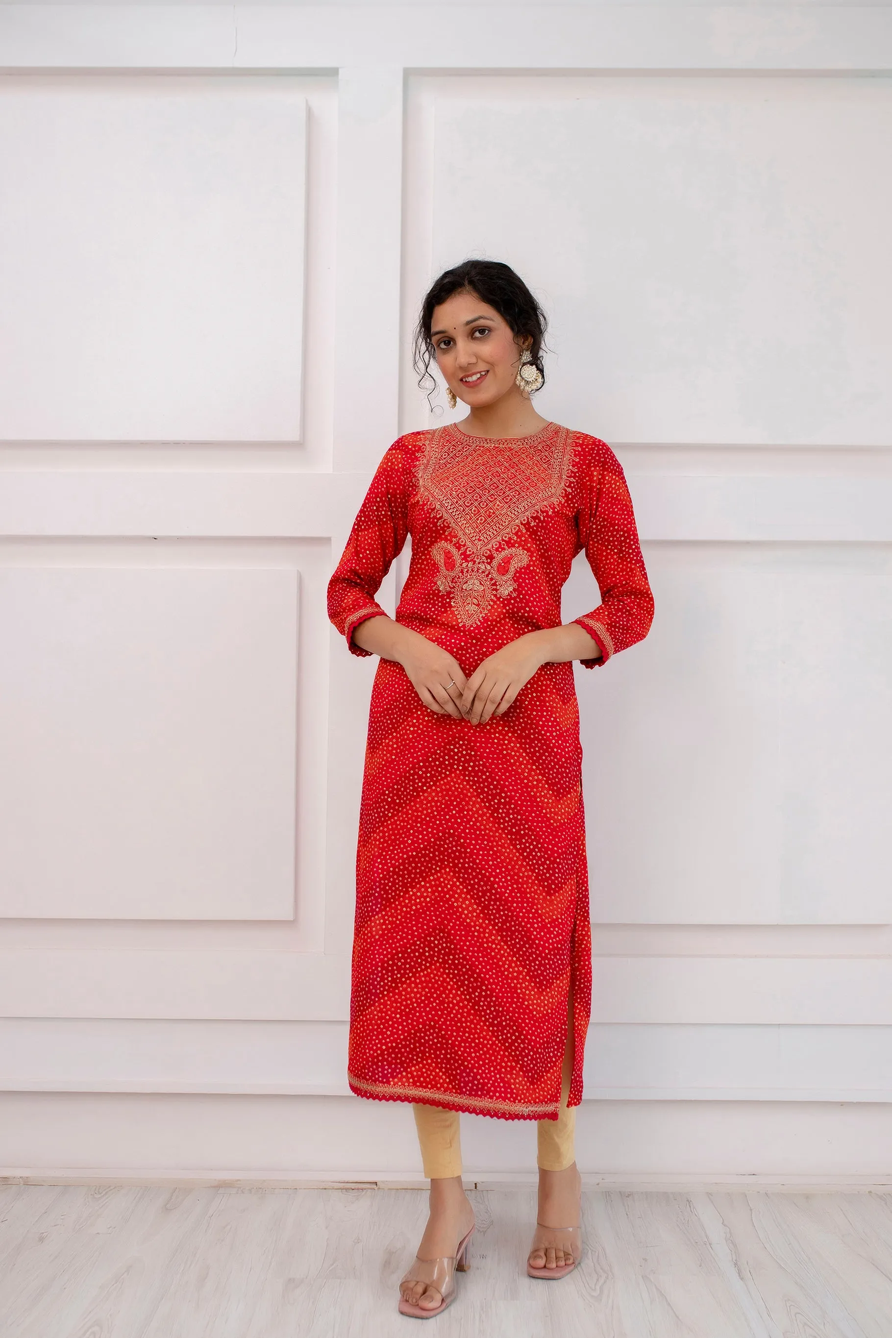 Womens Rayon Red Straight Kurta