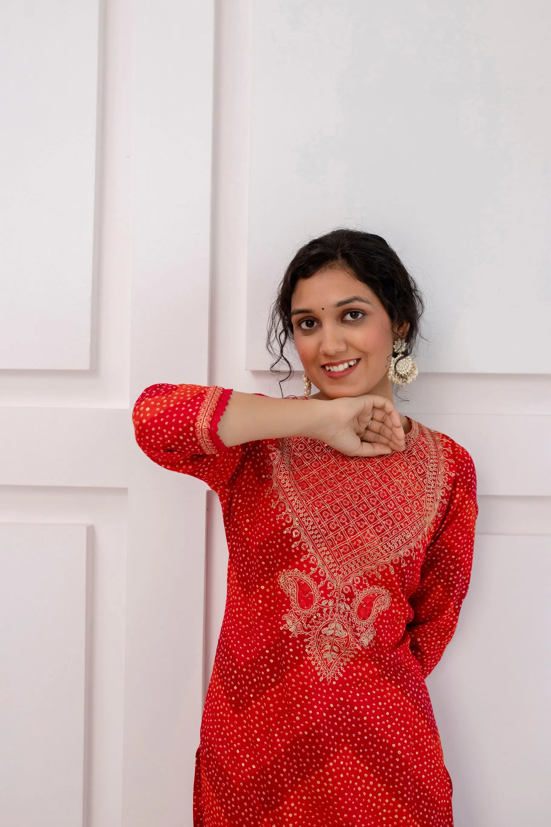 Womens Rayon Red Straight Kurta