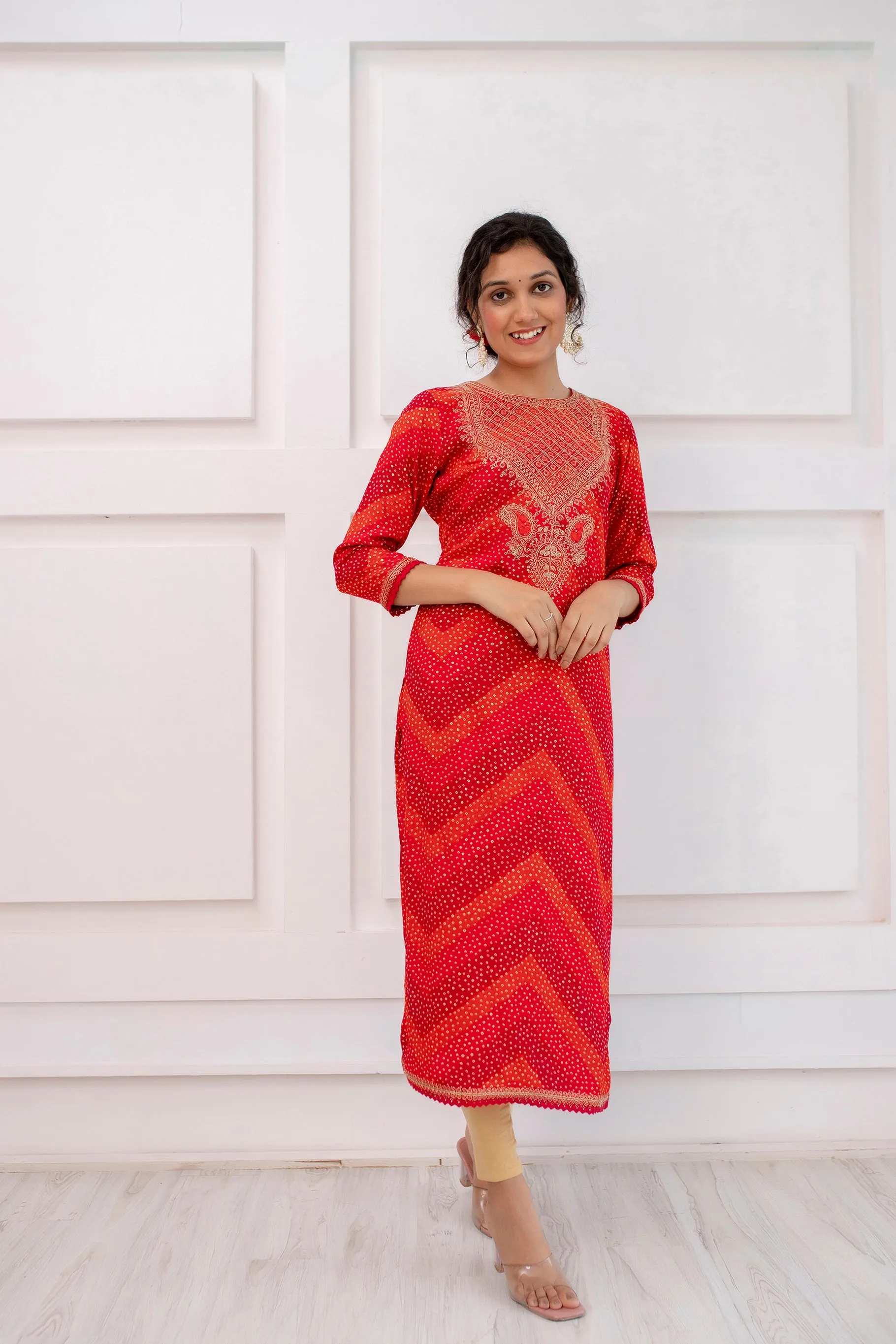 Womens Rayon Red Straight Kurta