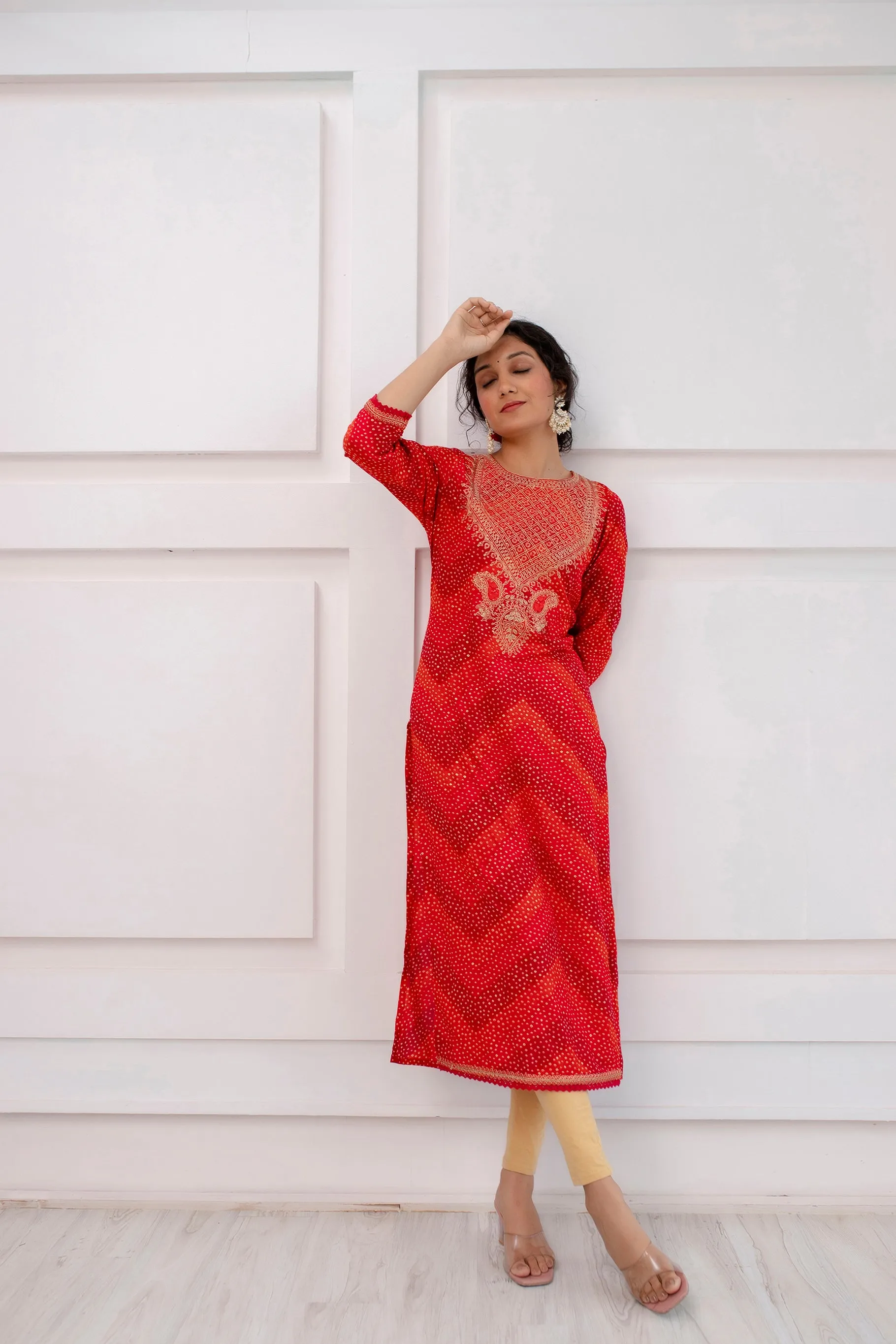 Womens Rayon Red Straight Kurta