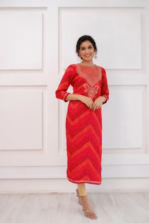 Womens Rayon Red Straight Kurta