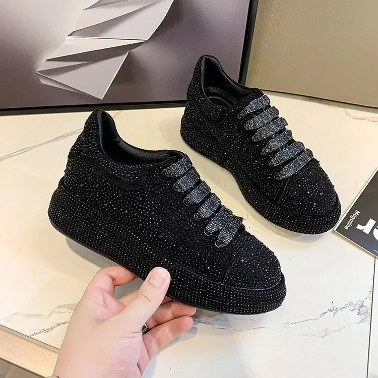 Women's Rhinestone Chunky Bottom Casual Trainers Shoes