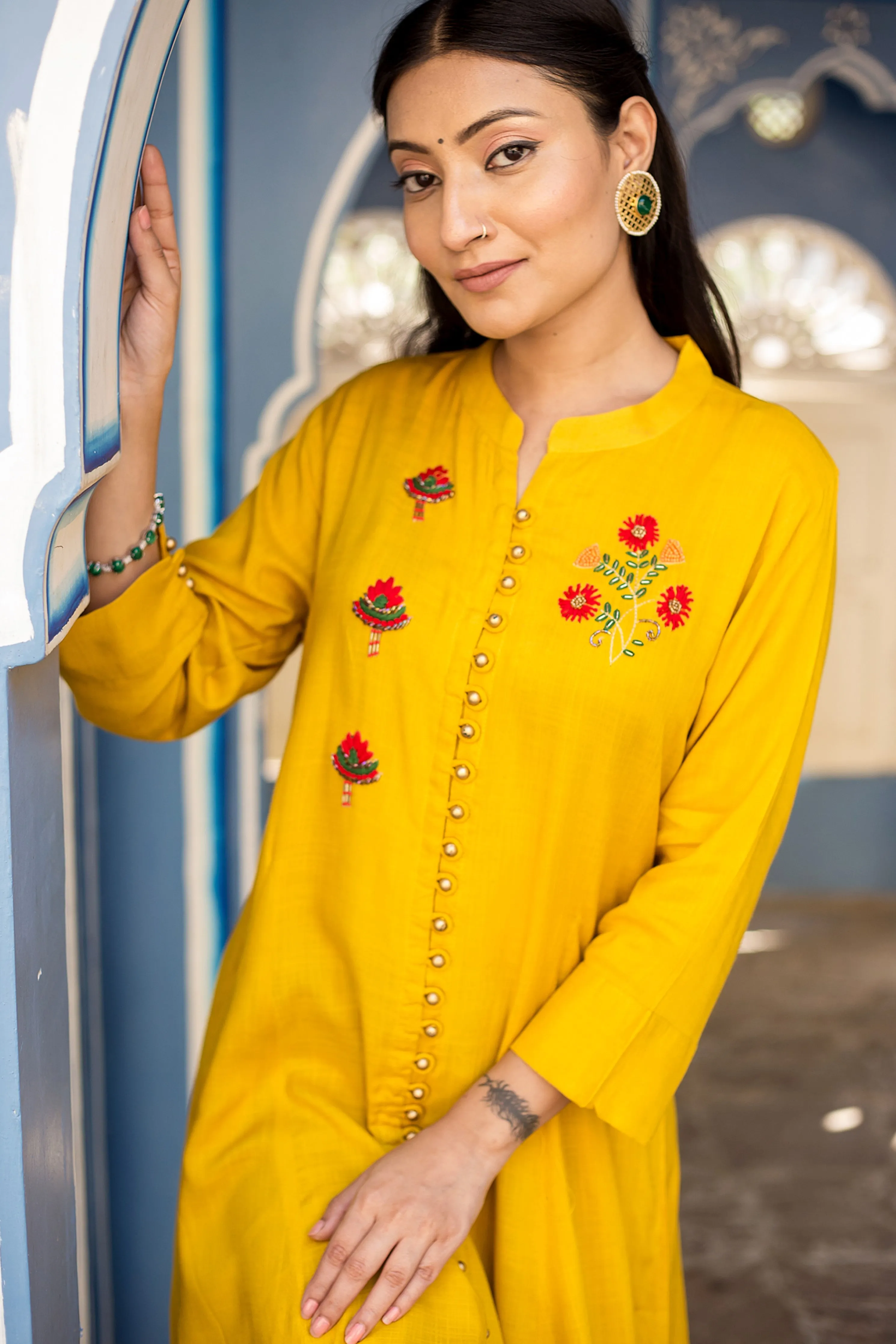 Yellow Color Rayon A-line Womens Kurta