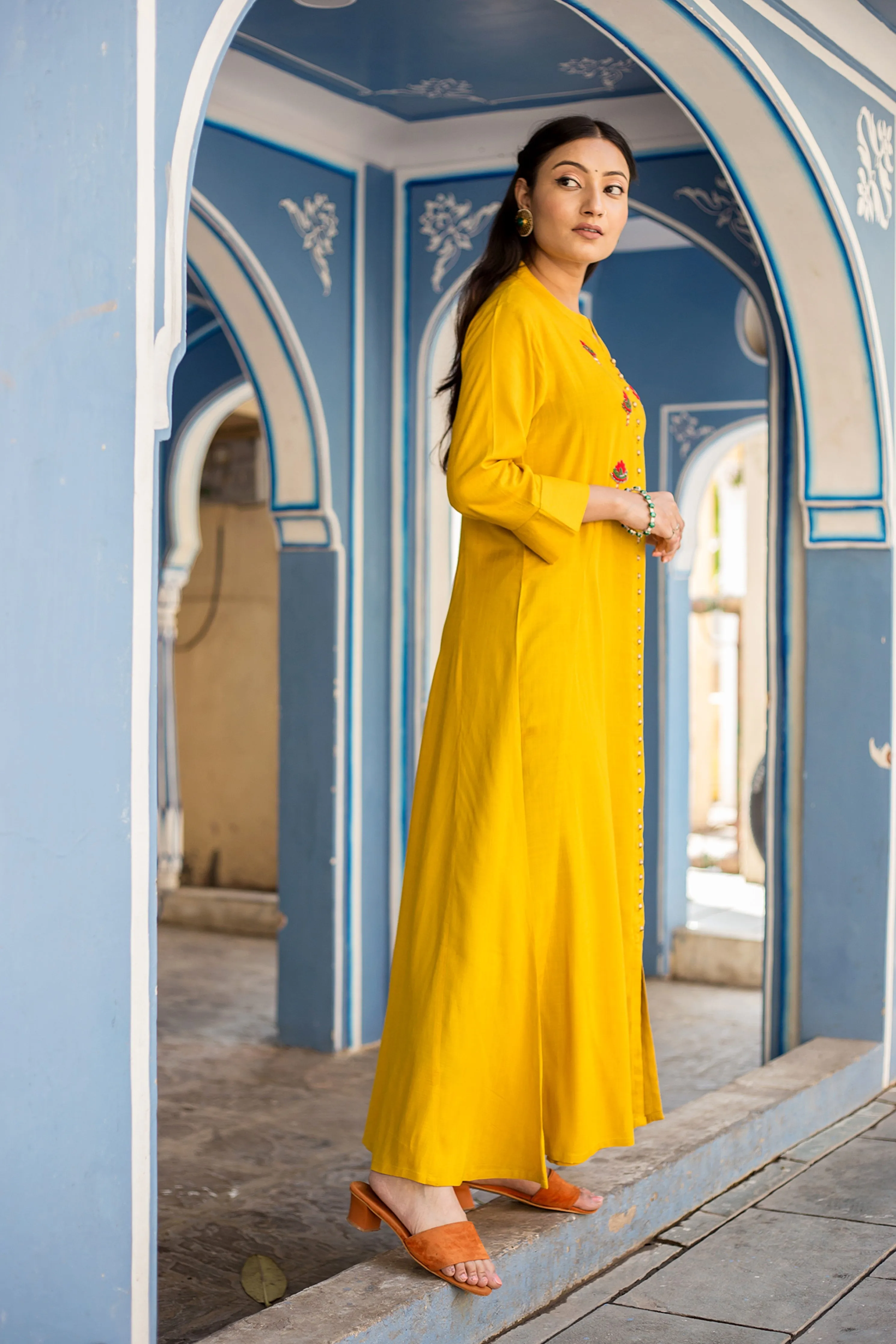 Yellow Color Rayon A-line Womens Kurta