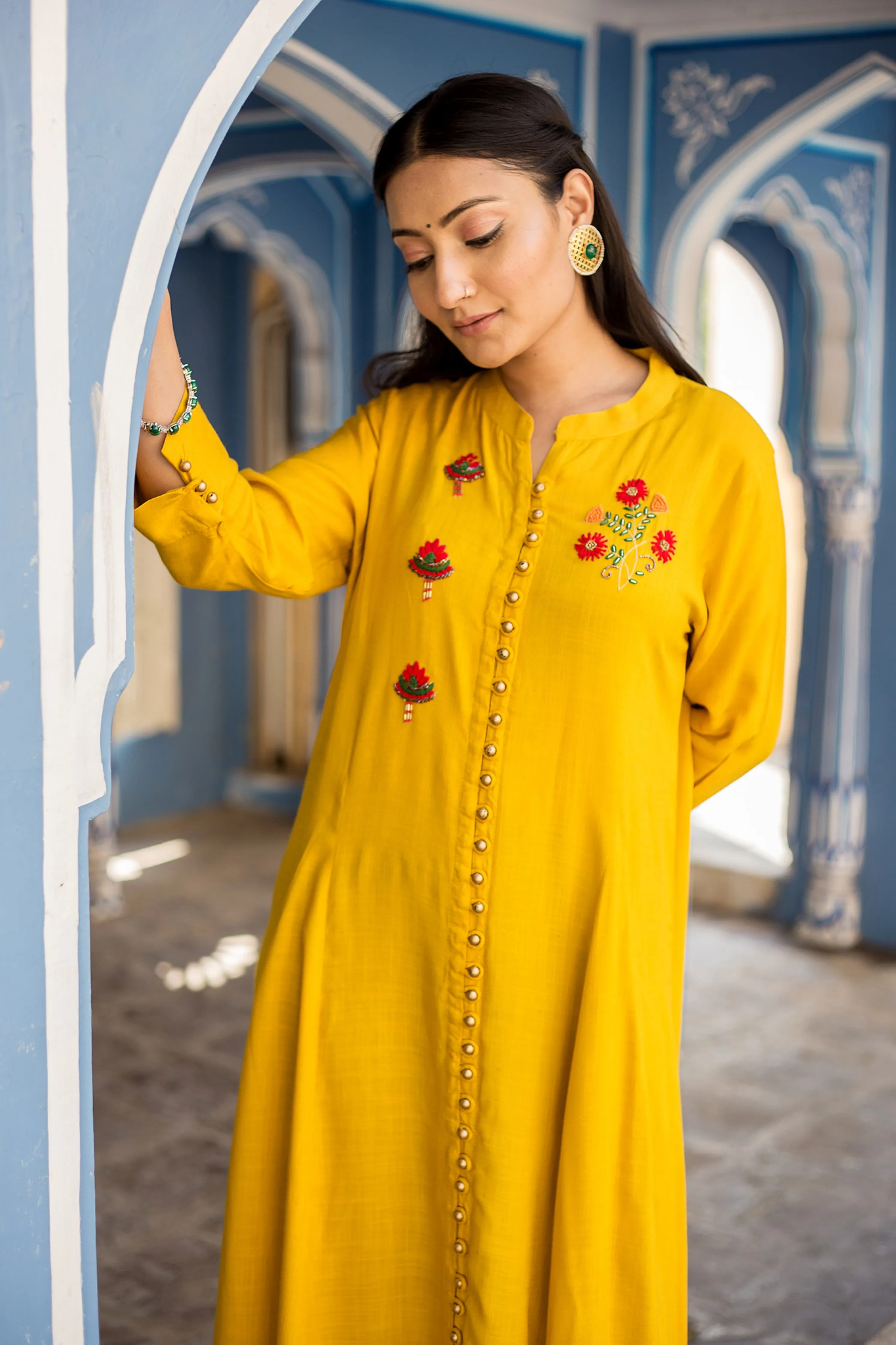 Yellow Color Rayon A-line Womens Kurta